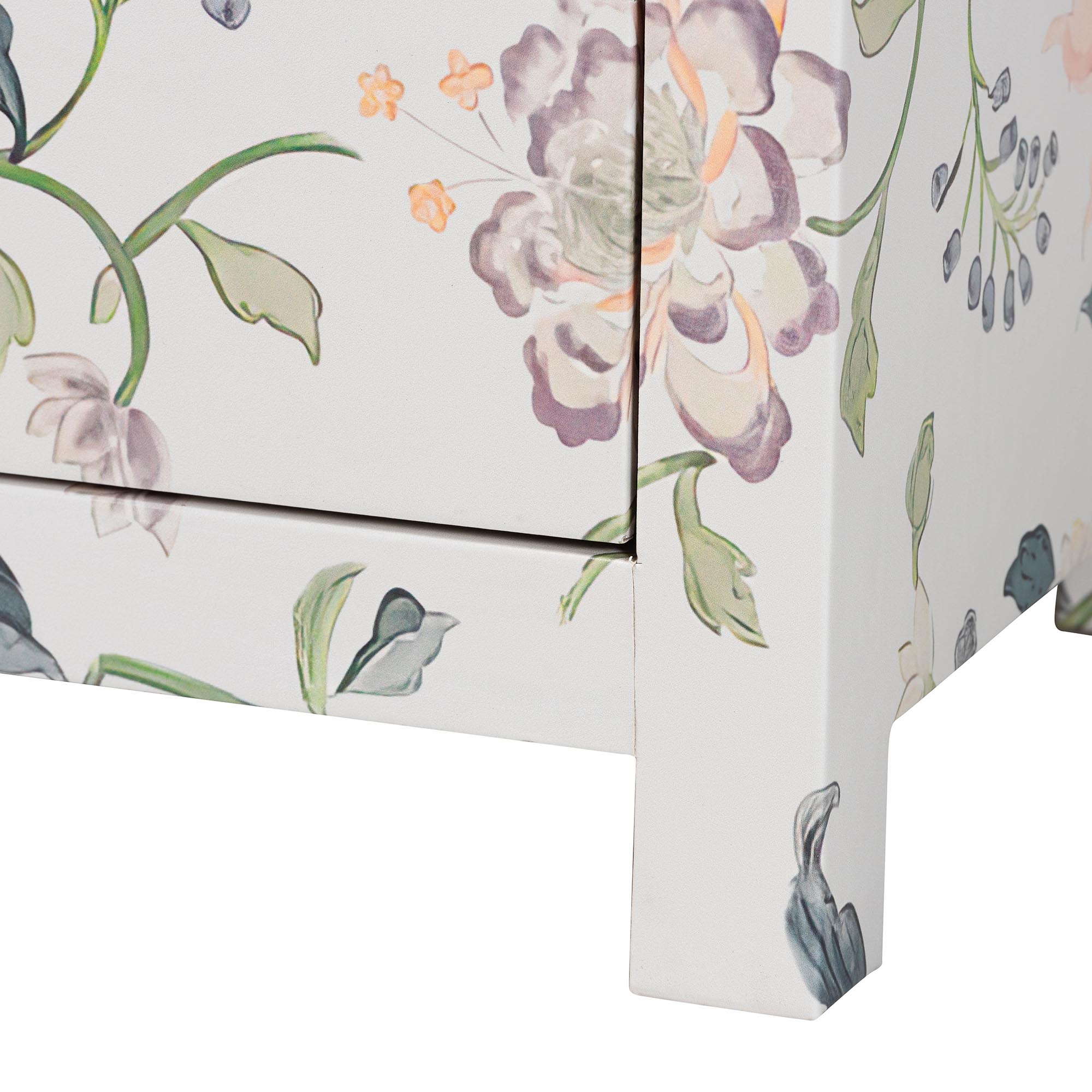 Baxton Studio Connery Floral  End Table - 3-Drawer Decorative Accent Storage Cabinet
