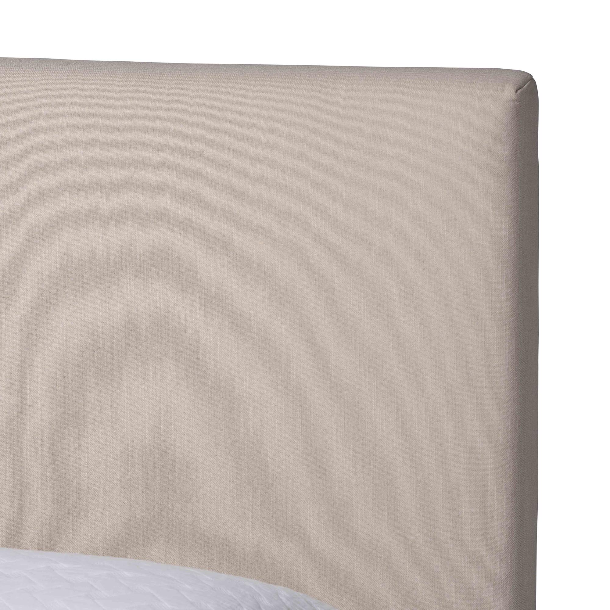 Baxton Studio Astin Platform Bed with Pleated Skirt- Fabric Upholstered Bed Frame with Panel Headboard, Queen