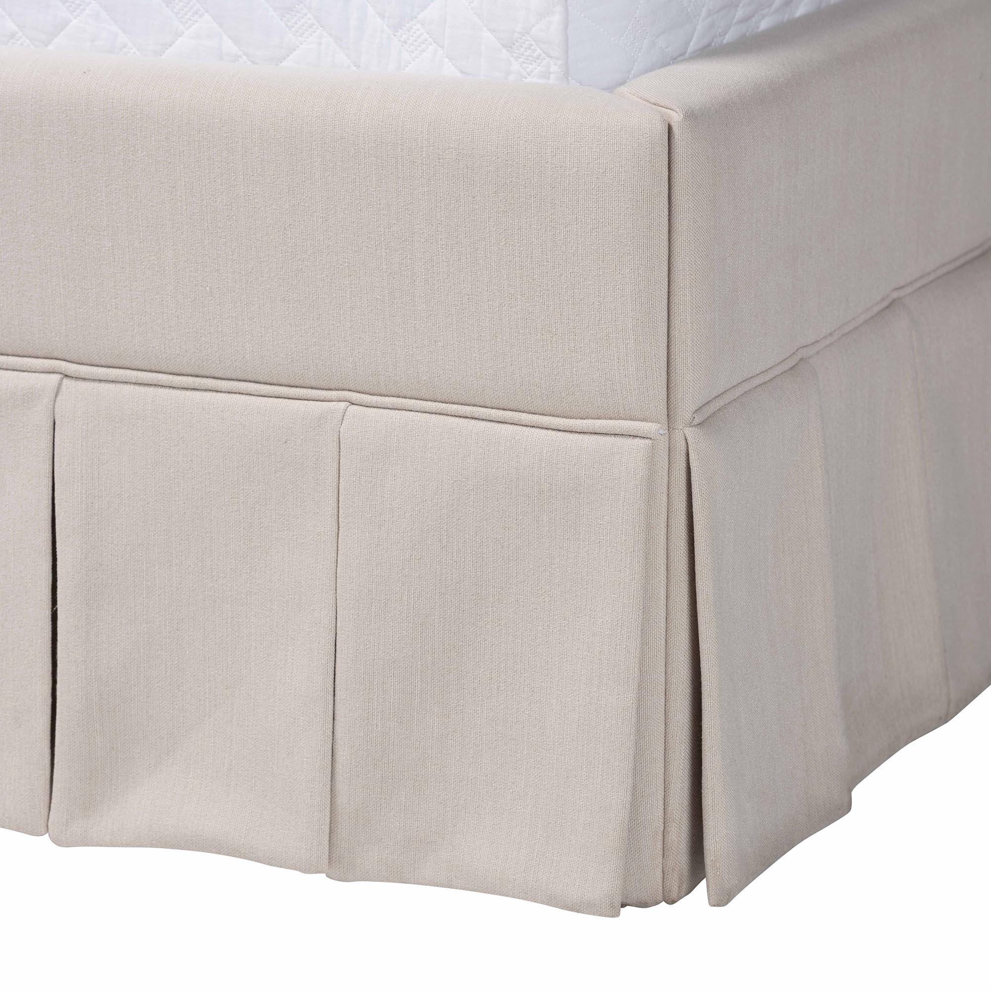 Baxton Studio Astin Platform Bed with Pleated Skirt- Fabric Upholstered Bed Frame with Panel Headboard, Queen