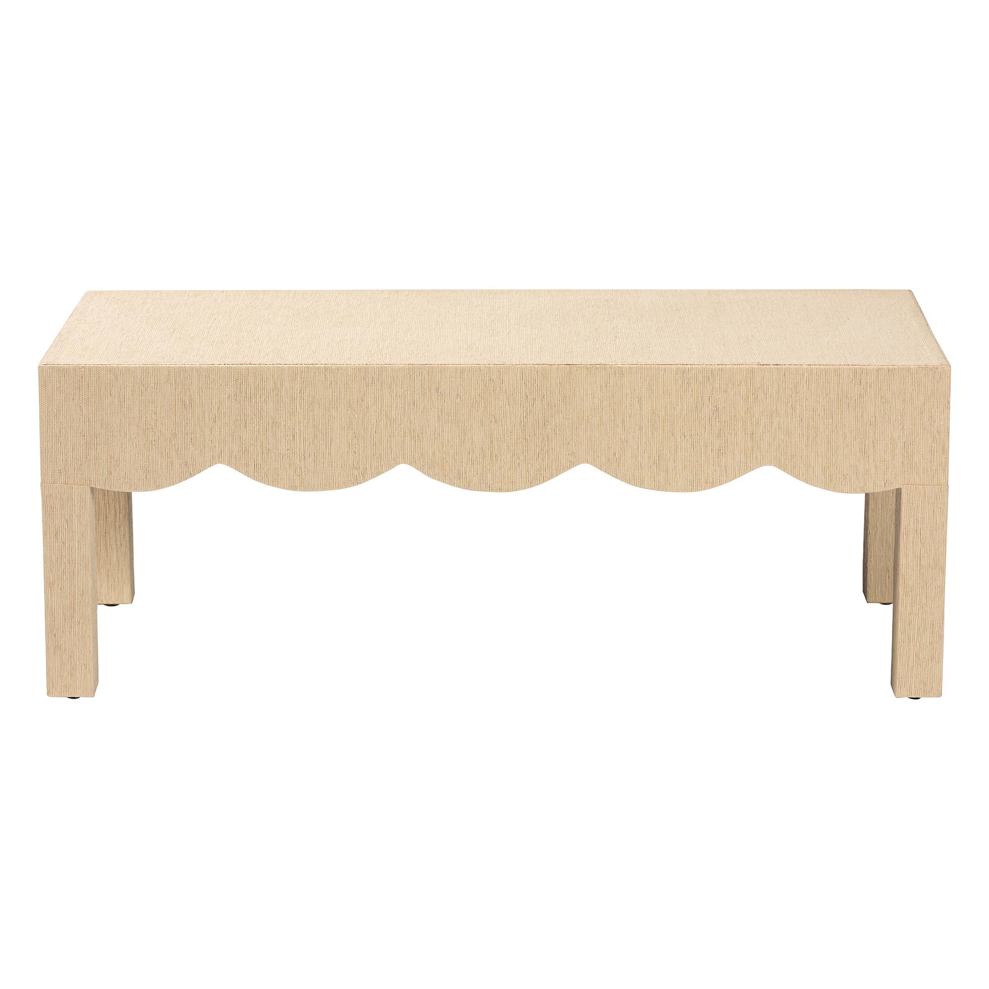 bali & pari Mason Natural Grasscloth Coffee Table - Rectangular Accent Table with Scalloped Apron, Modern Coastal Living Room Centerpiece