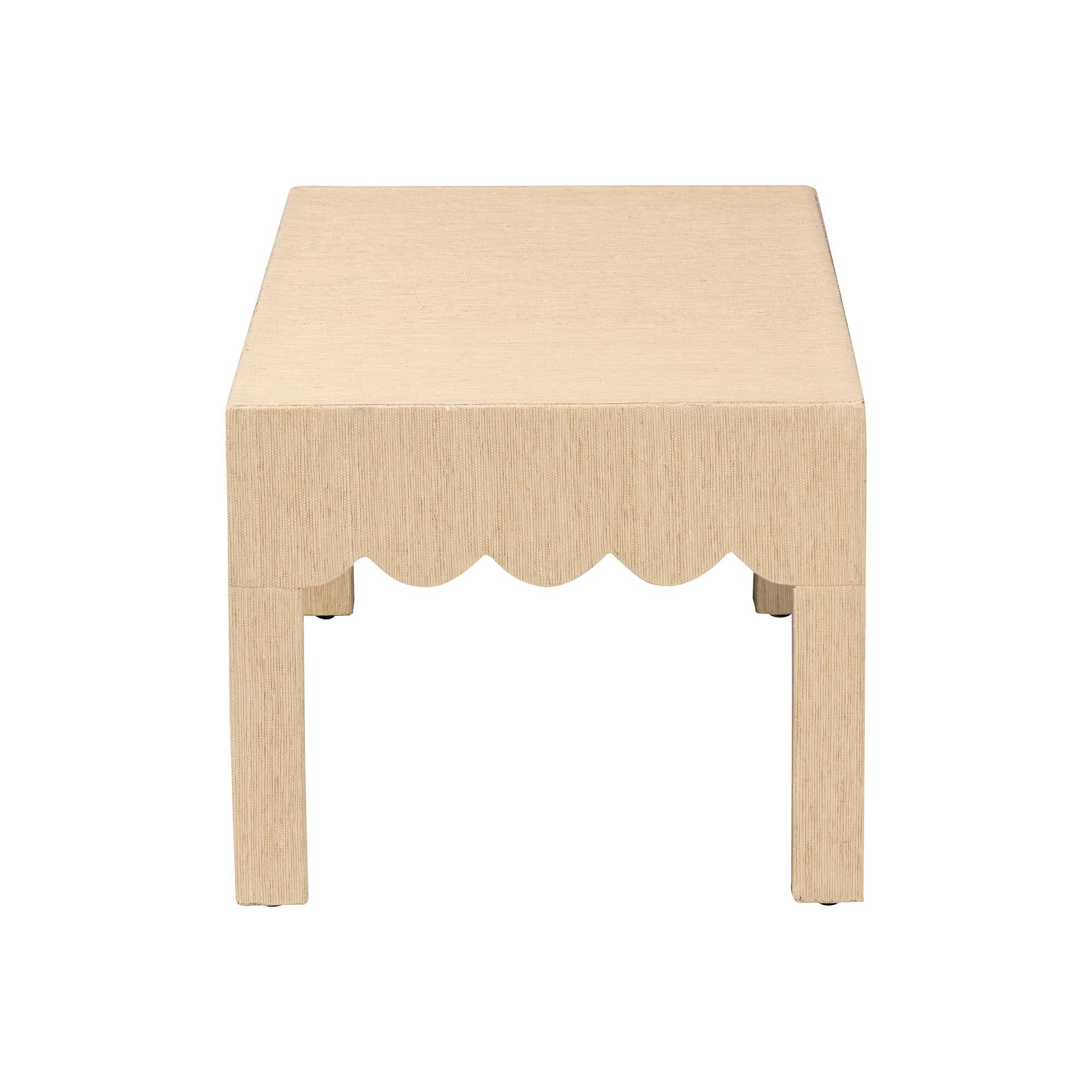 bali & pari Mason Natural Grasscloth Coffee Table - Rectangular Accent Table with Scalloped Apron, Modern Coastal Living Room Centerpiece