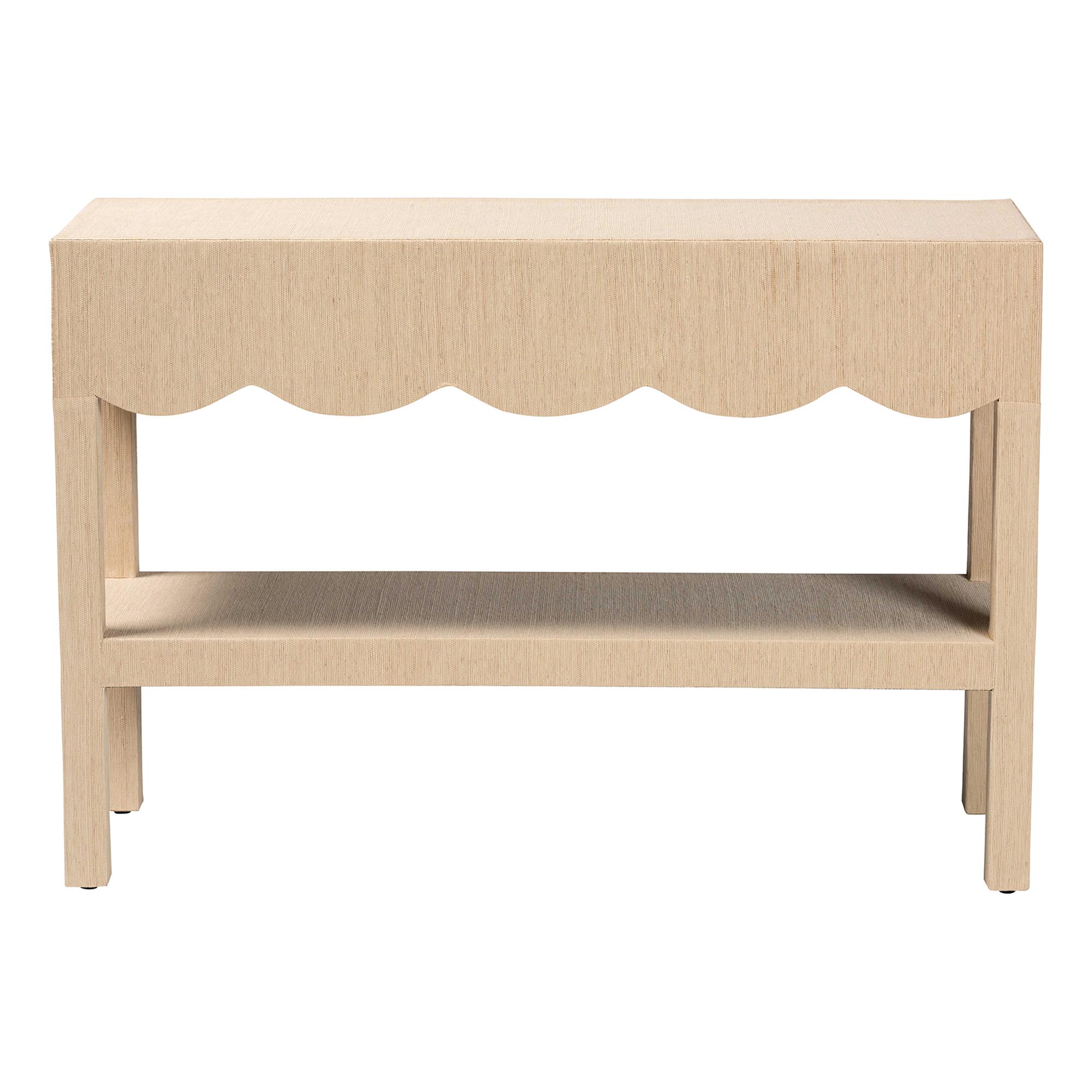 bali & pari Mason Natural Grasscloth Console Table - Two-Tier Entryway Table with Scalloped Apron, Modern Coastal Accent Table for Living Room or Hallway