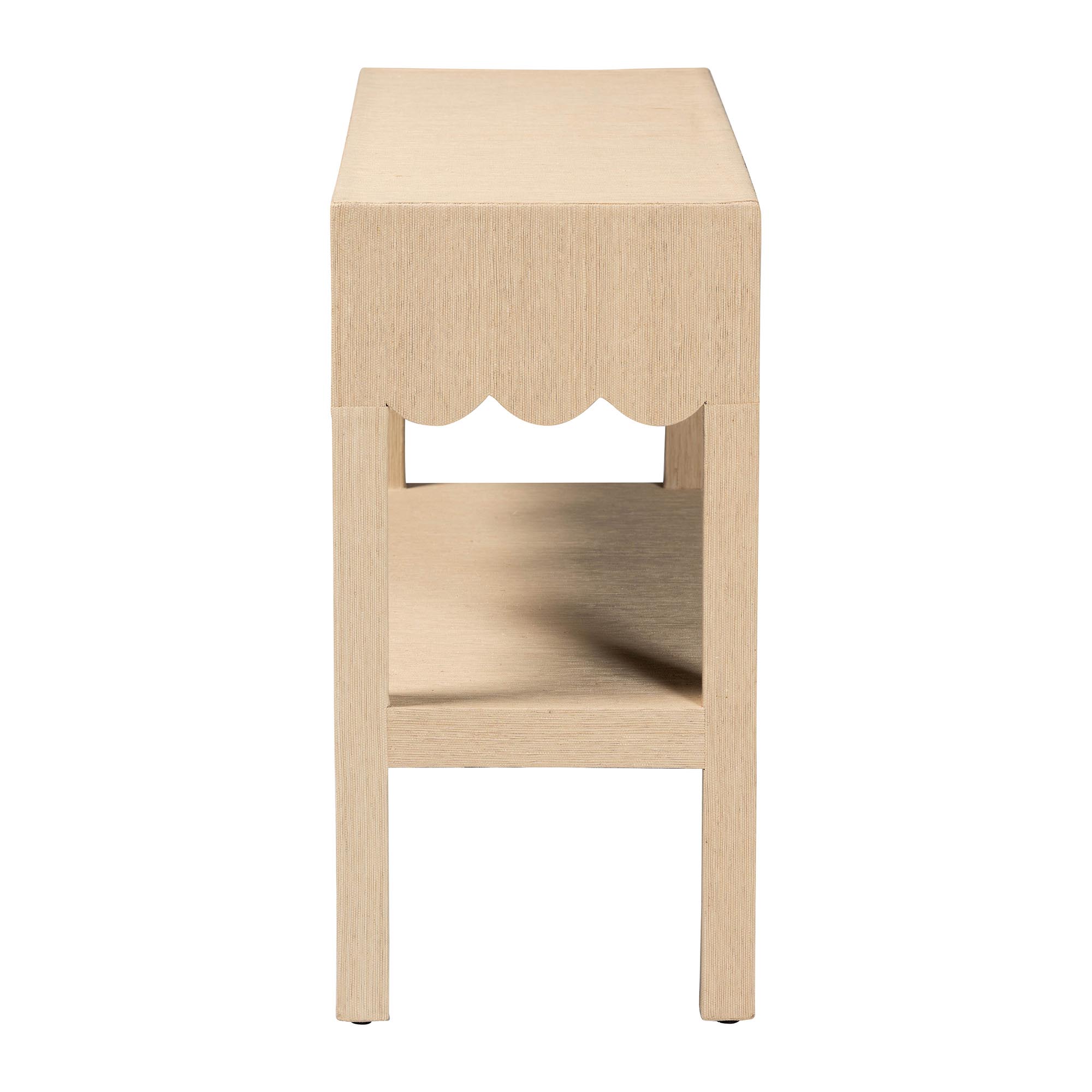 bali & pari Mason Natural Grasscloth Console Table - Two-Tier Entryway Table with Scalloped Apron, Modern Coastal Accent Table for Living Room or Hallway