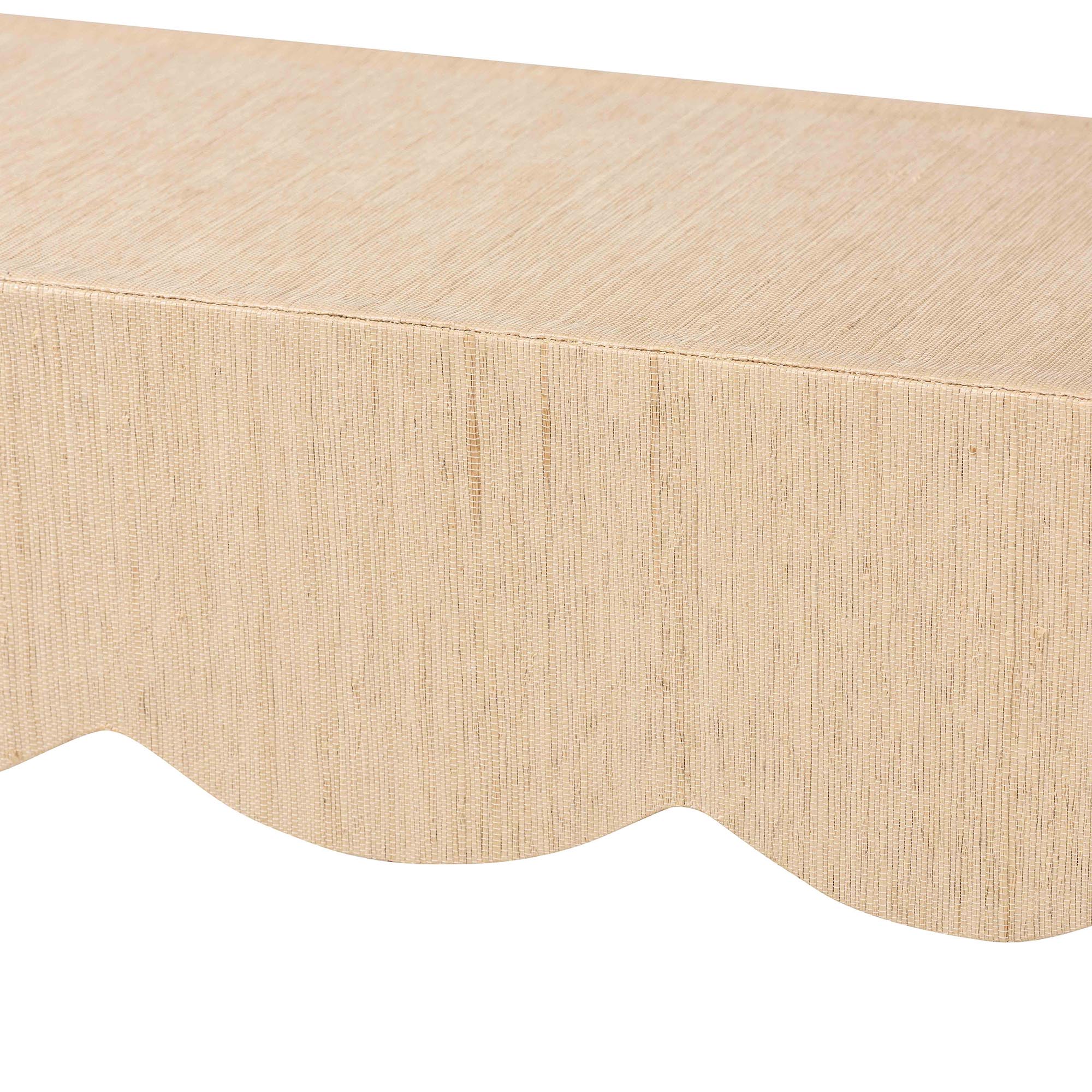 bali & pari Mason Natural Grasscloth Console Table - Two-Tier Entryway Table with Scalloped Apron, Modern Coastal Accent Table for Living Room or Hallway