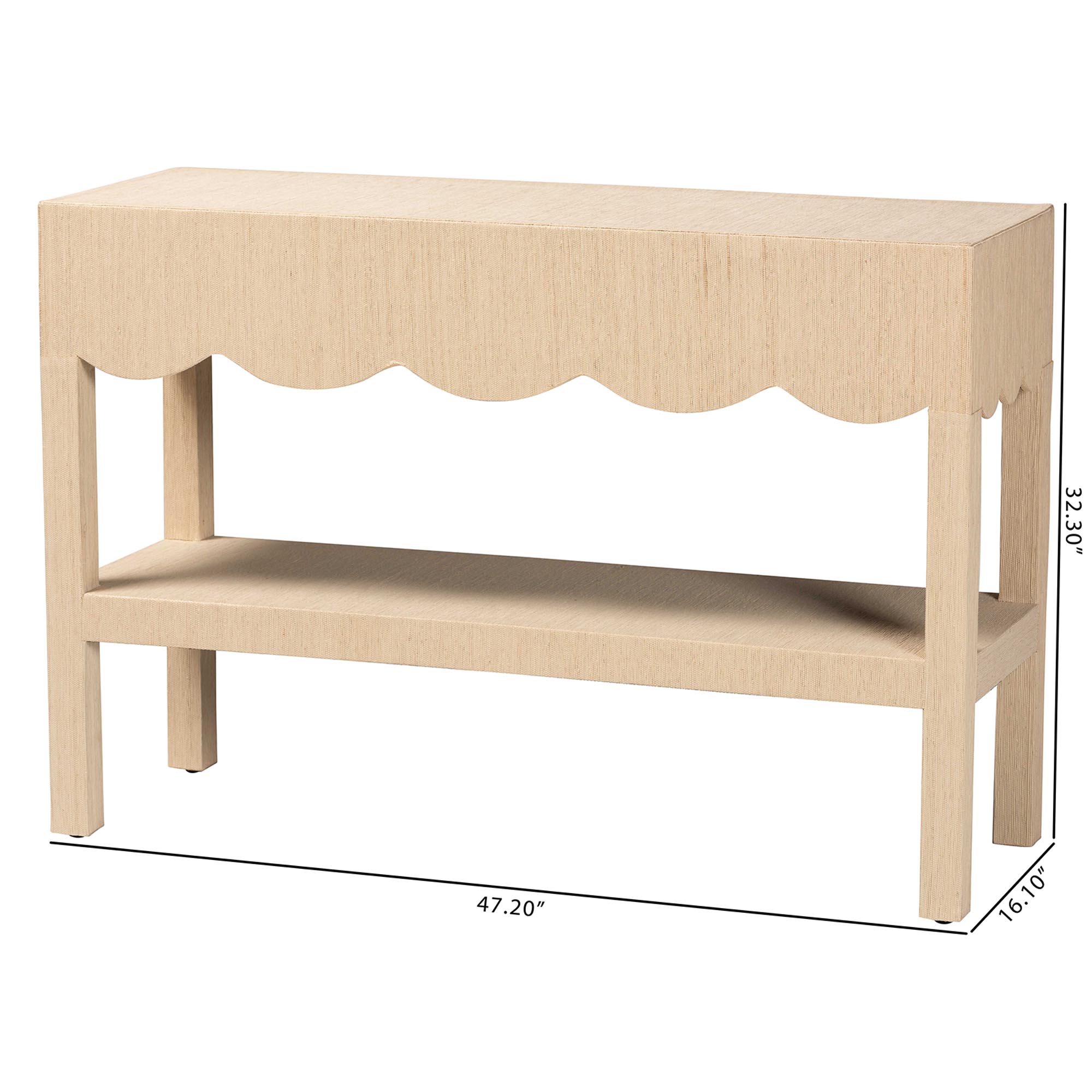bali & pari Mason Natural Grasscloth Console Table - Two-Tier Entryway Table with Scalloped Apron, Modern Coastal Accent Table for Living Room or Hallway