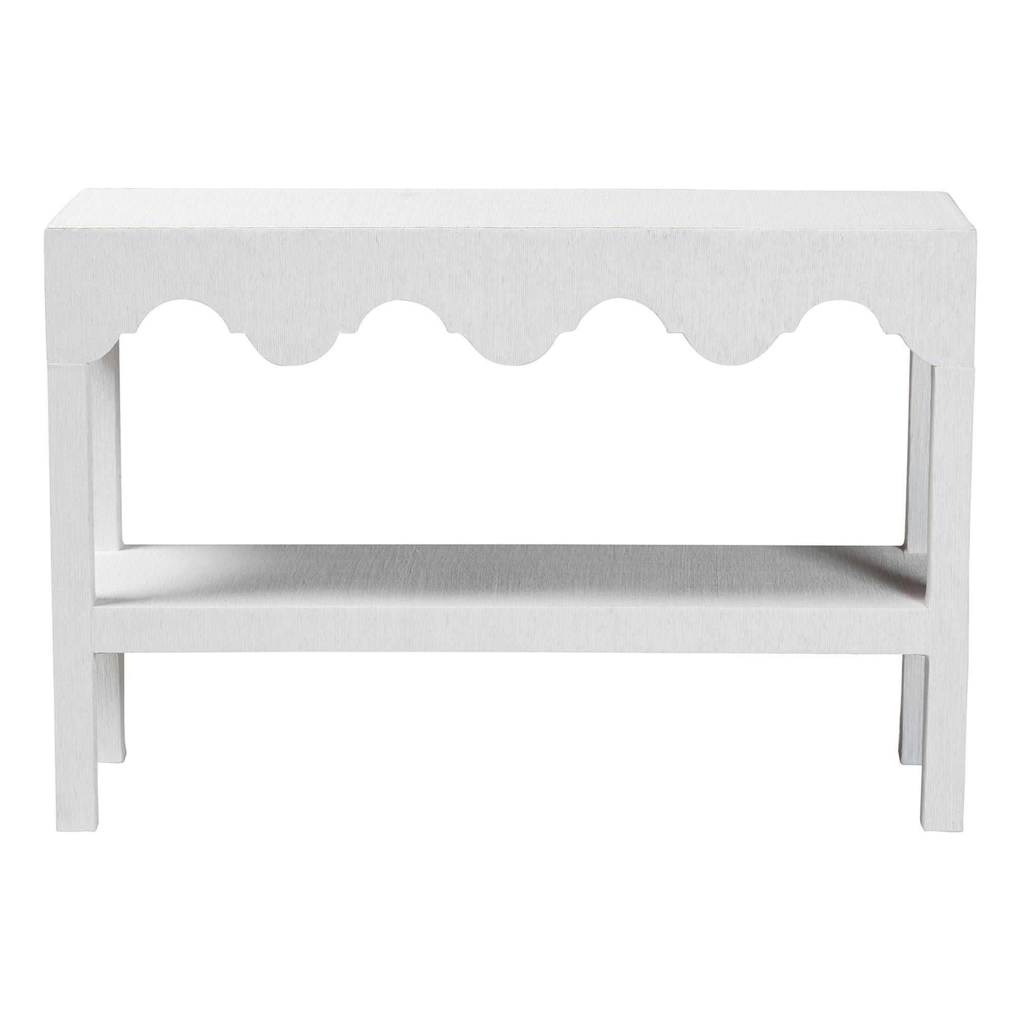 bali & pari Nolan Natural Grasscloth Console Table - Two-Tier Entryway Table with Scalloped Apron, Modern Coastal Accent Table for Living Room or Hallway