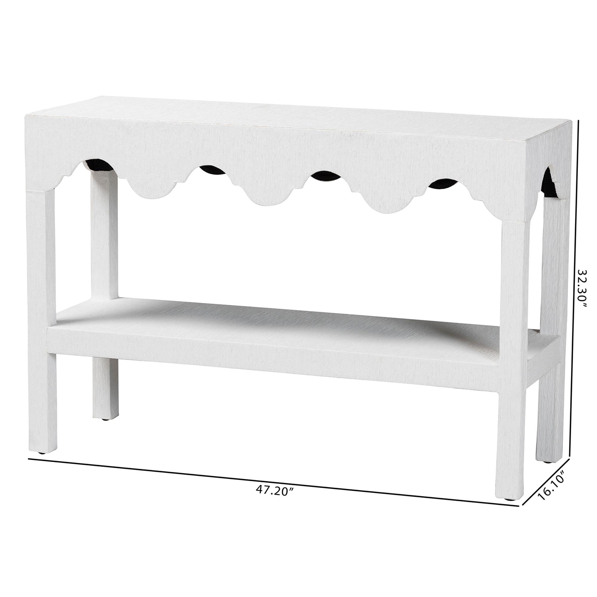 bali & pari Nolan Natural Grasscloth Console Table - Two-Tier Entryway Table with Scalloped Apron, Modern Coastal Accent Table for Living Room or Hallway