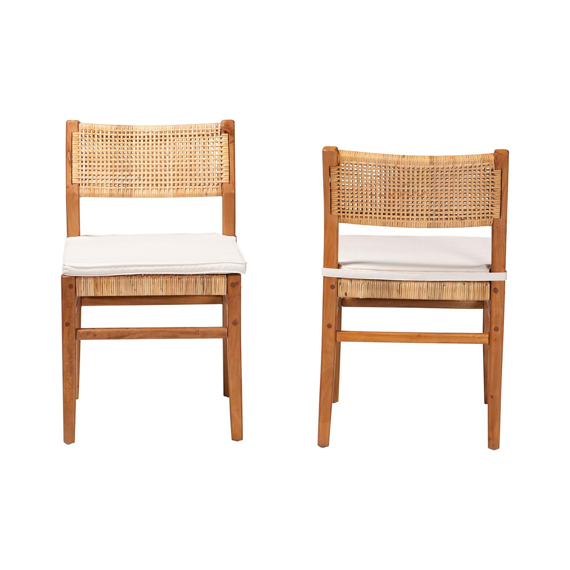 bali & pari Chatura Natural Rattan and Mahogany Wood 2-Piece Dining Side Chair Set - Handwoven Wicker Dining Chair with Angled Back, Coastal Boho Seating for Dining or Kitchen