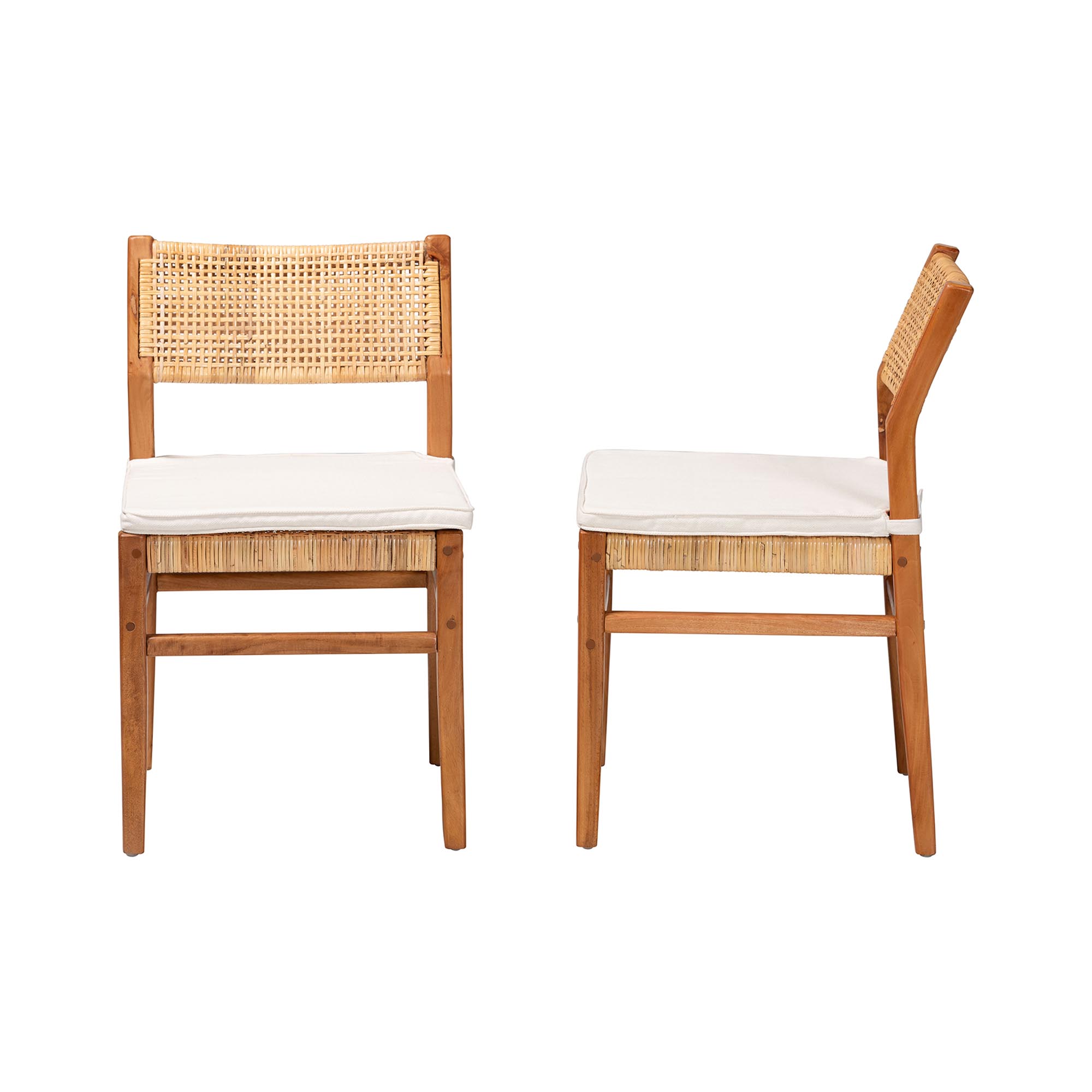 bali & pari Chatura Natural Rattan and Mahogany Wood 2-Piece Dining Side Chair Set - Handwoven Wicker Dining Chair with Angled Back, Coastal Boho Seating for Dining or Kitchen