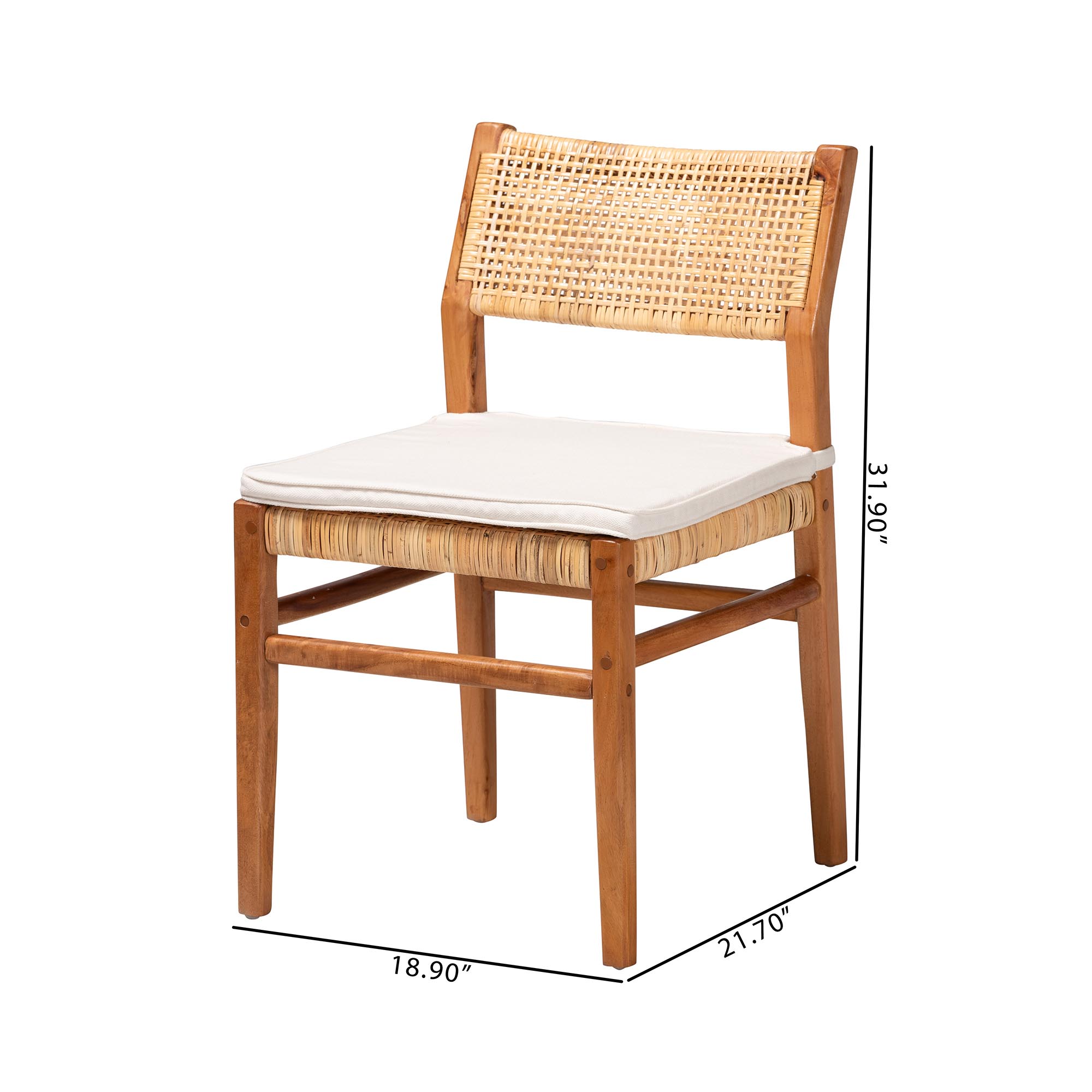 bali & pari Chatura Natural Rattan and Mahogany Wood 2-Piece Dining Side Chair Set - Handwoven Wicker Dining Chair with Angled Back, Coastal Boho Seating for Dining or Kitchen