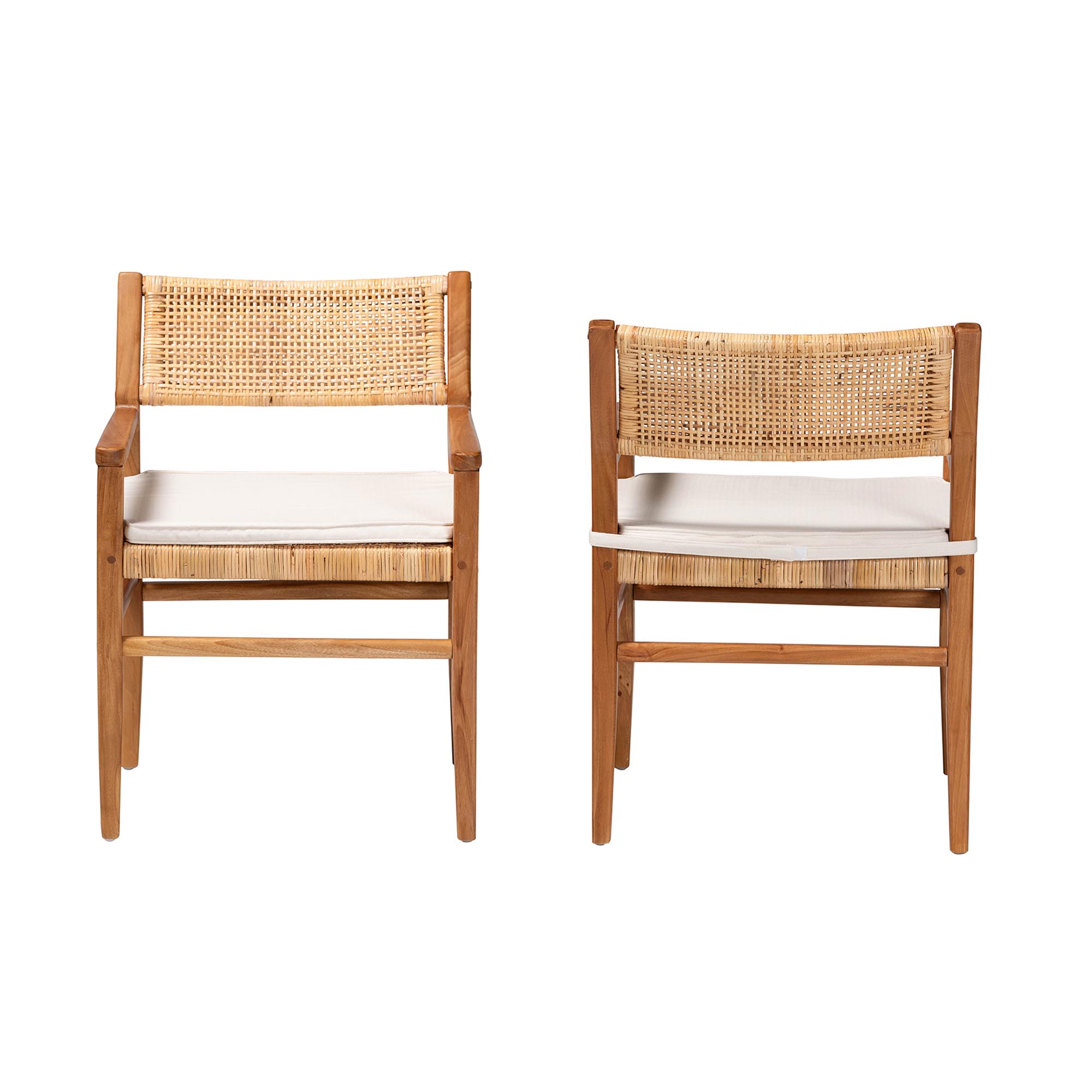 bali & pari Chatura Natural Rattan and Mahogany Wood 2-Piece Dining Armchair Set - Handwoven Wicker Dining Chair with Angled Back, Coastal Boho Seating for Dining or Kitchen