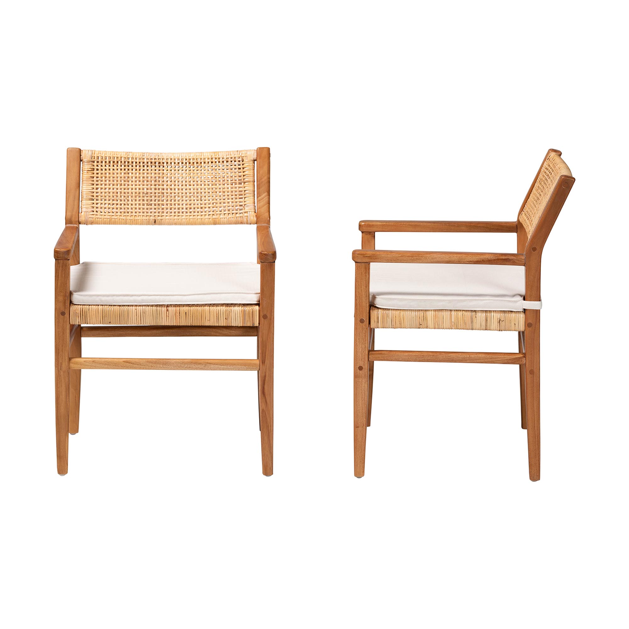 bali & pari Chatura Natural Rattan and Mahogany Wood 2-Piece Dining Armchair Set - Handwoven Wicker Dining Chair with Angled Back, Coastal Boho Seating for Dining or Kitchen