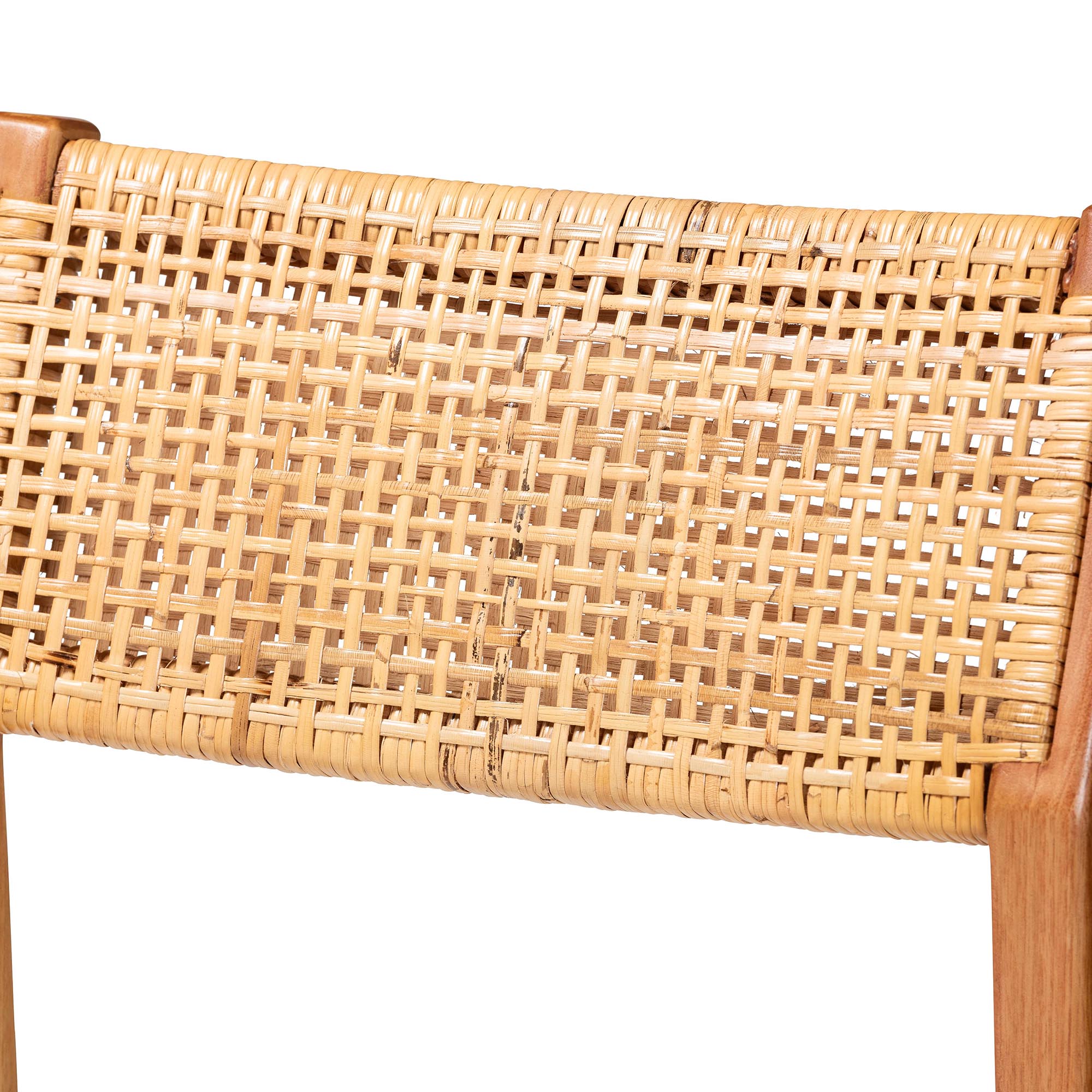 bali & pari Chatura Natural Rattan and Mahogany Wood 2-Piece Bar Stool Set - Handwoven Wicker Stool with Angled Back, Coastal Boho Seating for Lounge, Bar Height