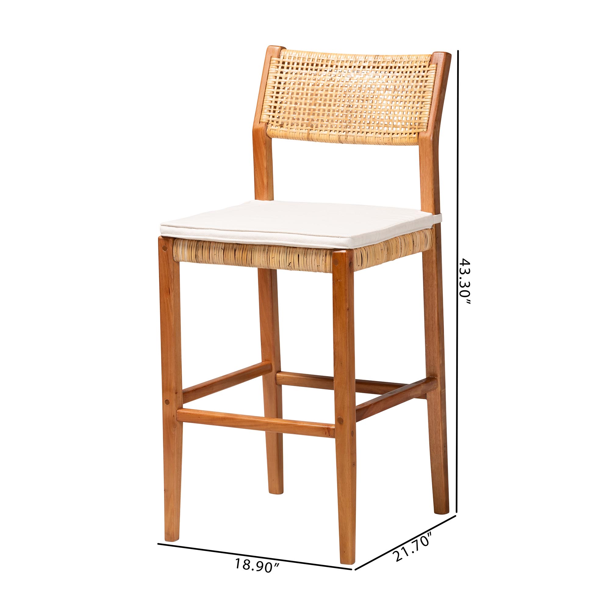 bali & pari Chatura Natural Rattan and Mahogany Wood 2-Piece Bar Stool Set - Handwoven Wicker Stool with Angled Back, Coastal Boho Seating for Lounge, Bar Height