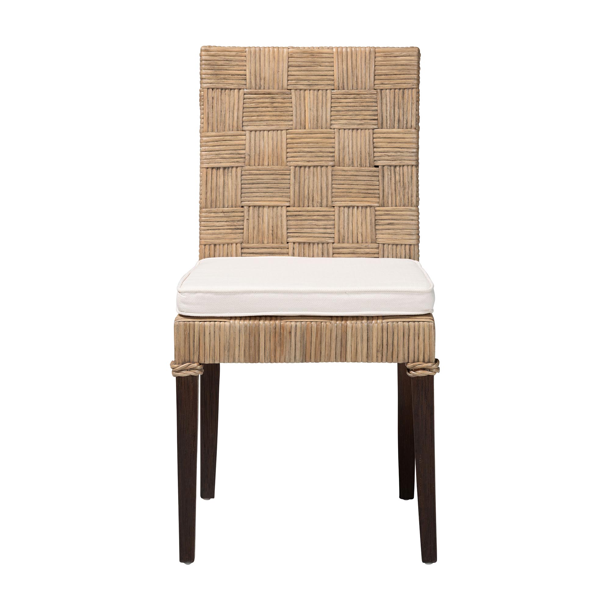 bali & pari Fatima Natural Rattan Dining Chair with Cushion - Handwoven Wicker Side Chair with Basketweave Back and Seat, Coastal Boho Seating for Dining Room or Kitchen