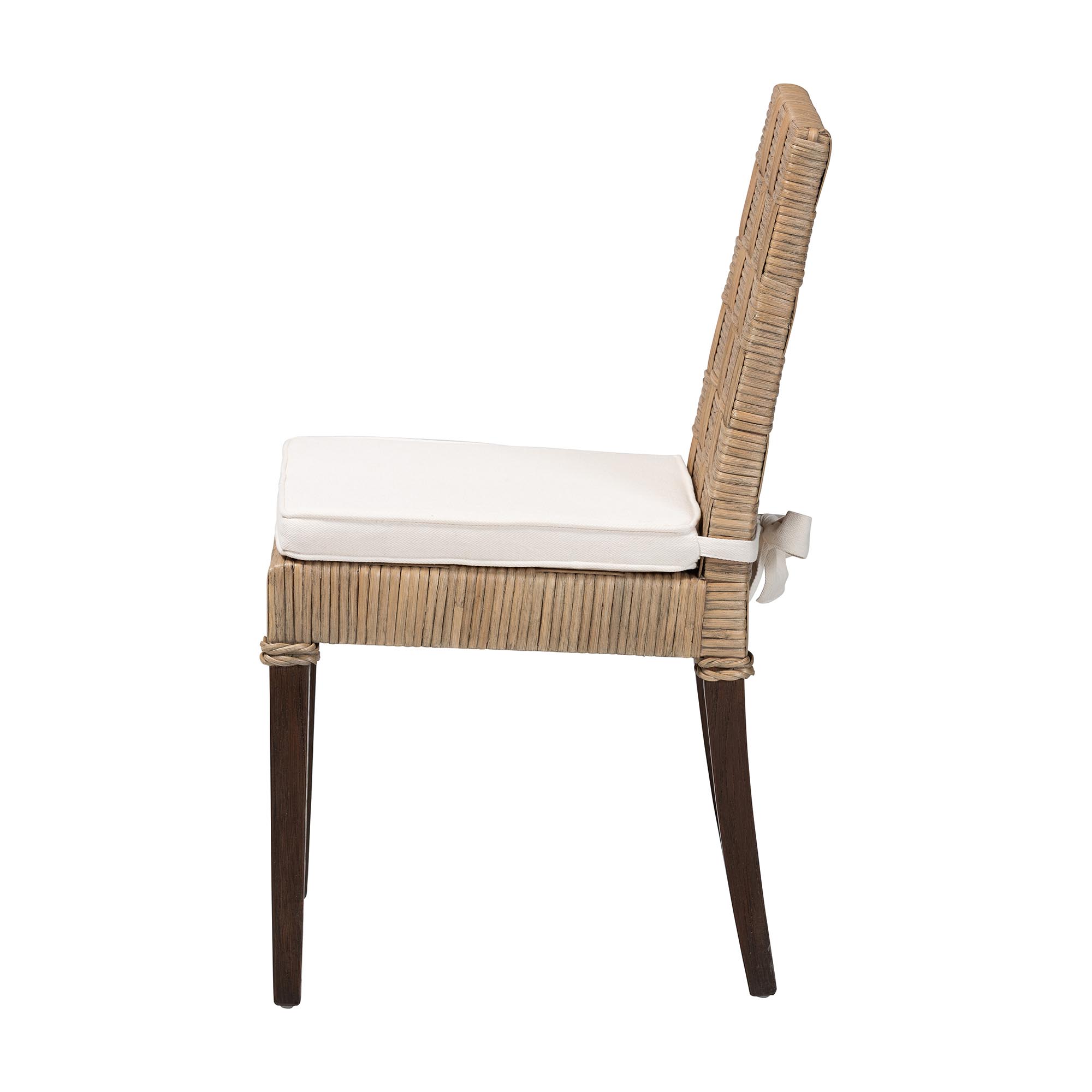 bali & pari Fatima Natural Rattan Dining Chair with Cushion - Handwoven Wicker Side Chair with Basketweave Back and Seat, Coastal Boho Seating for Dining Room or Kitchen