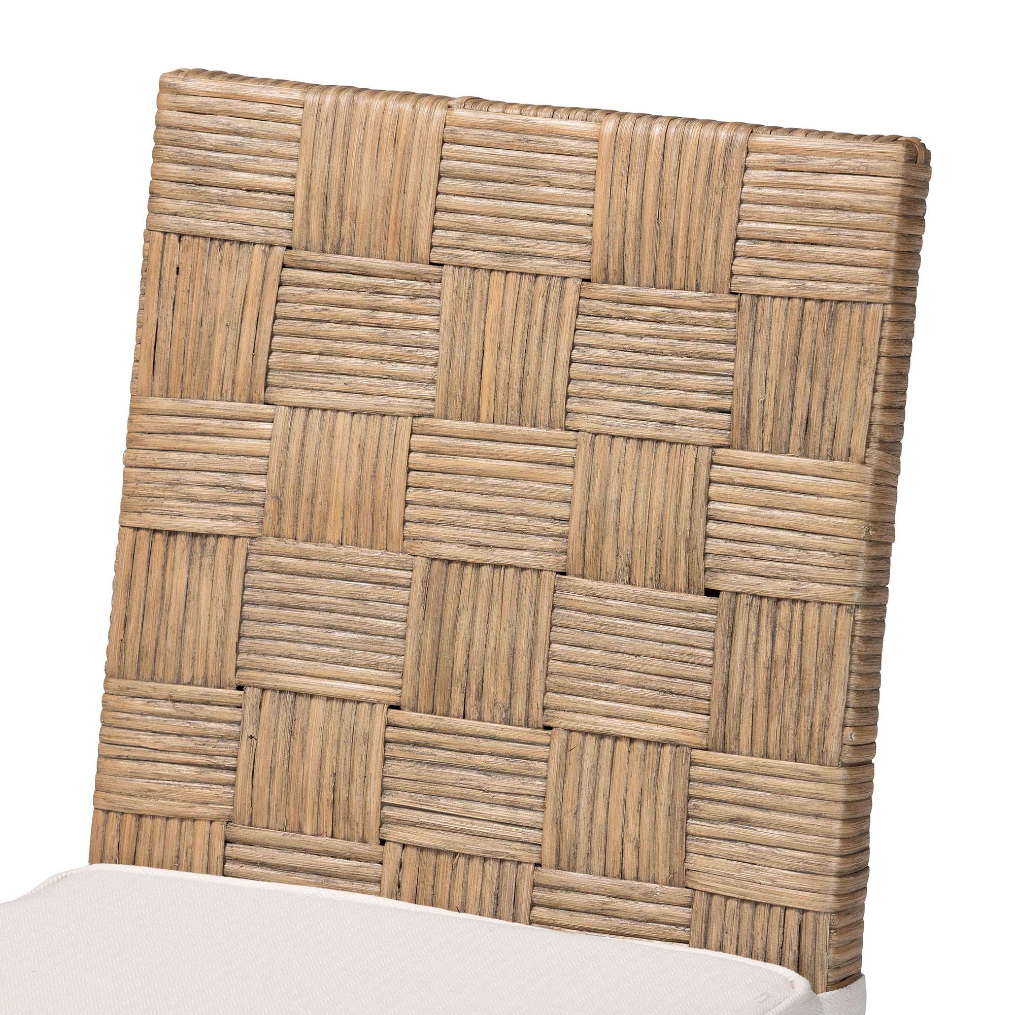 bali & pari Fatima Natural Rattan Dining Chair with Cushion - Handwoven Wicker Side Chair with Basketweave Back and Seat, Coastal Boho Seating for Dining Room or Kitchen