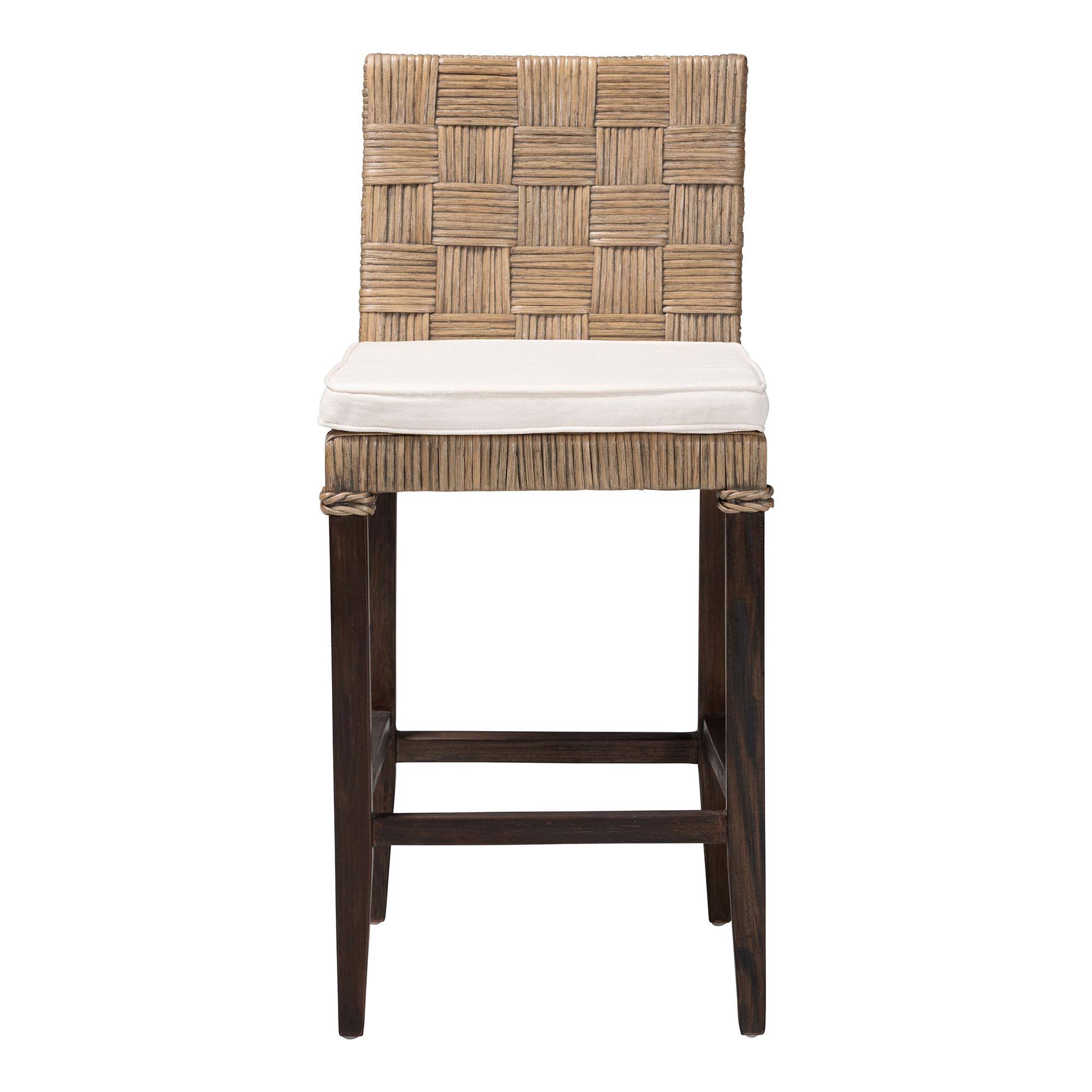 bali & pari Fatima Natural Rattan Counter Stool with Cushion - Handwoven Wicker Stool with Basketweave Back and Seat, Coastal Boho Seating for Kitchen or Dining Area
