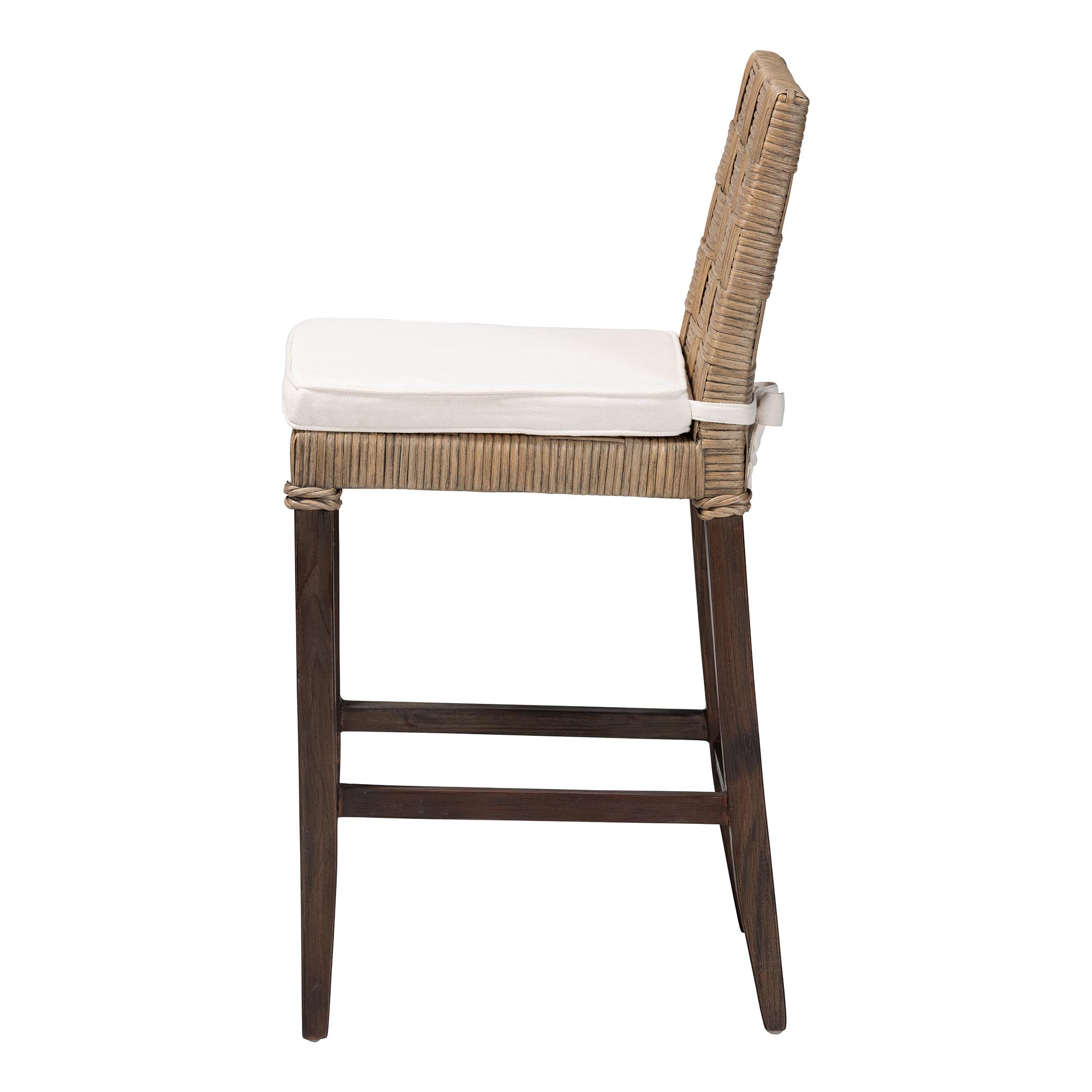 bali & pari Fatima Natural Rattan Counter Stool with Cushion - Handwoven Wicker Stool with Basketweave Back and Seat, Coastal Boho Seating for Kitchen or Dining Area