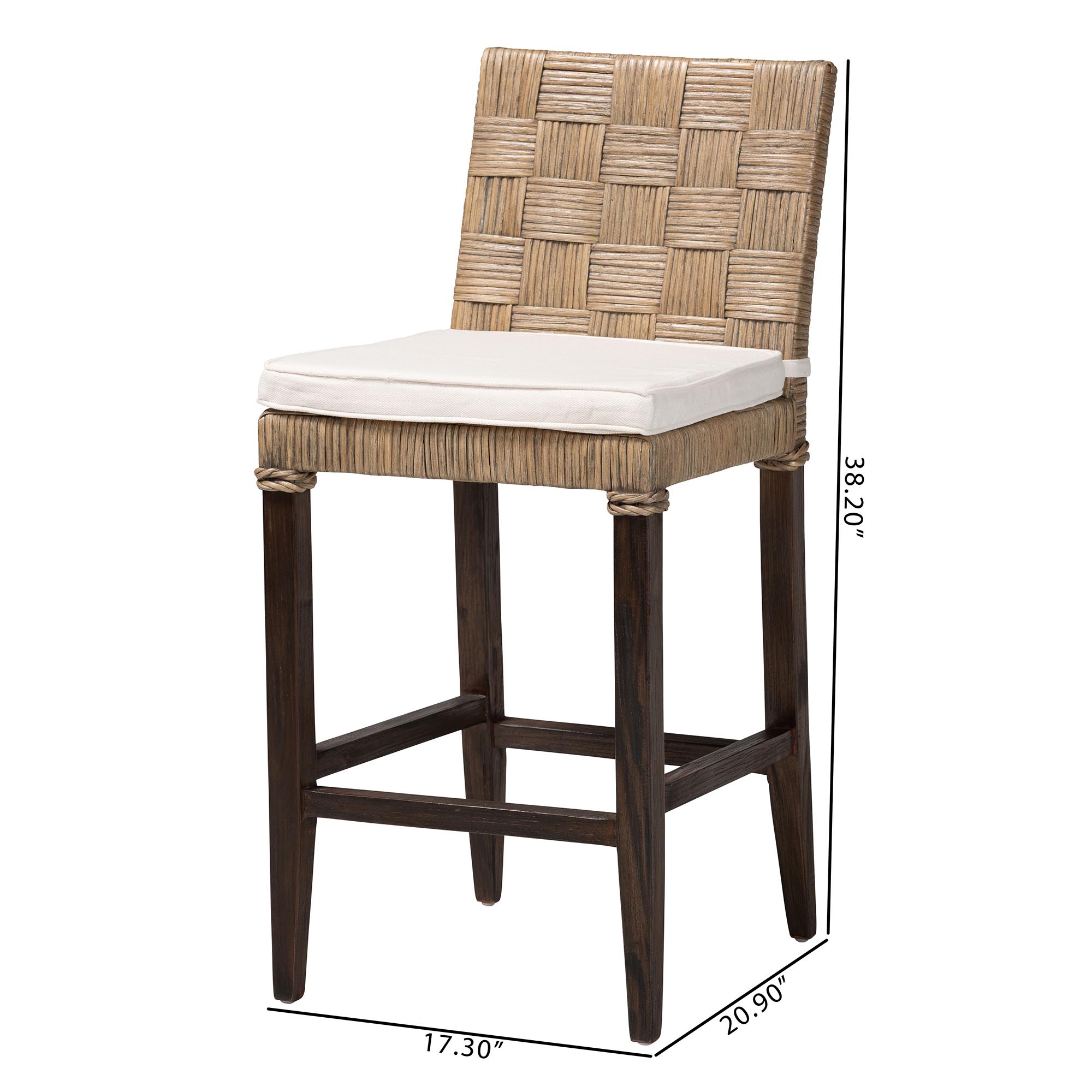bali & pari Fatima Natural Rattan Counter Stool with Cushion - Handwoven Wicker Stool with Basketweave Back and Seat, Coastal Boho Seating for Kitchen or Dining Area