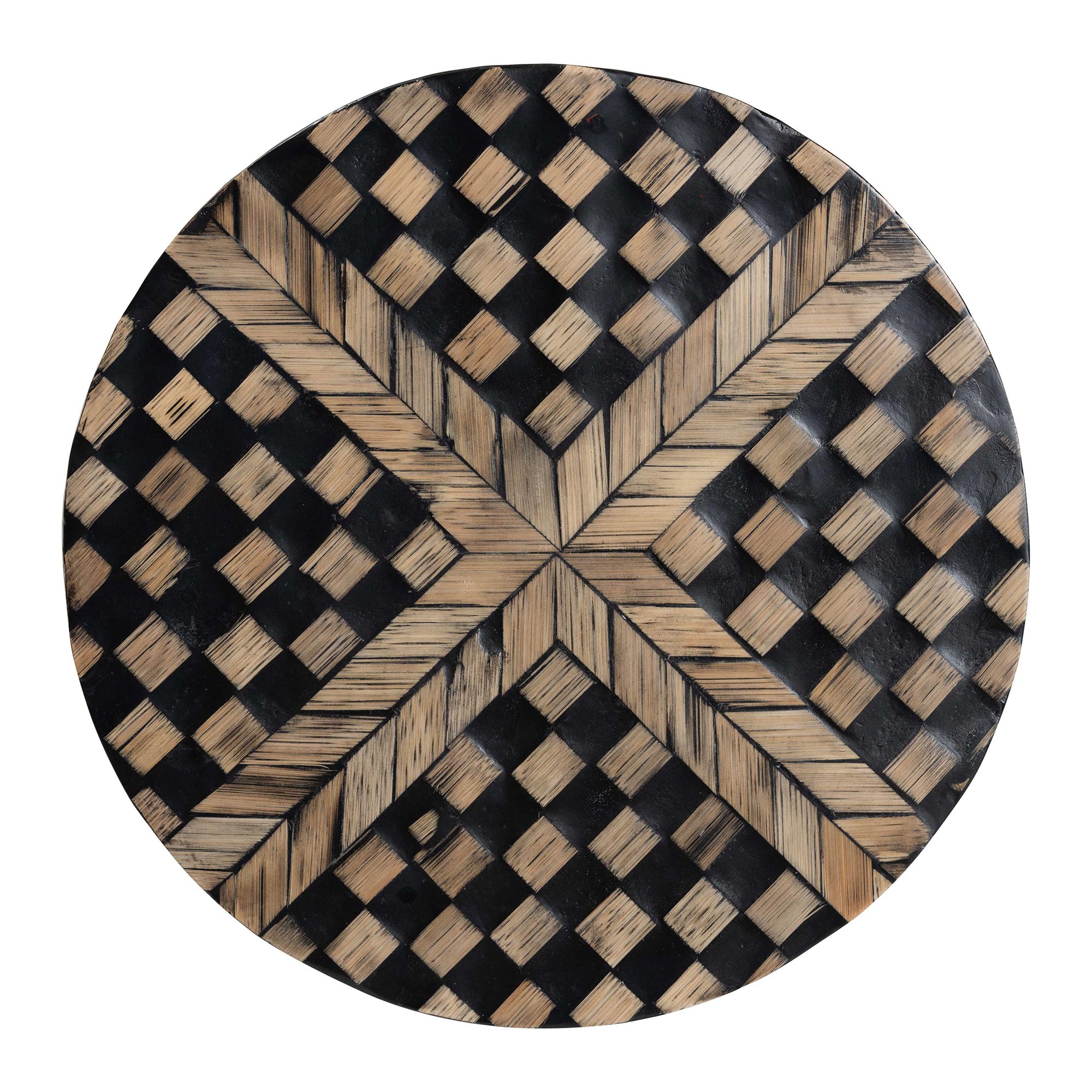 bali & pari Paulo Decorative End Table with Bamboo Diamond Pattern - Modern Accent Side Table for Living Room or Bedroom, Round