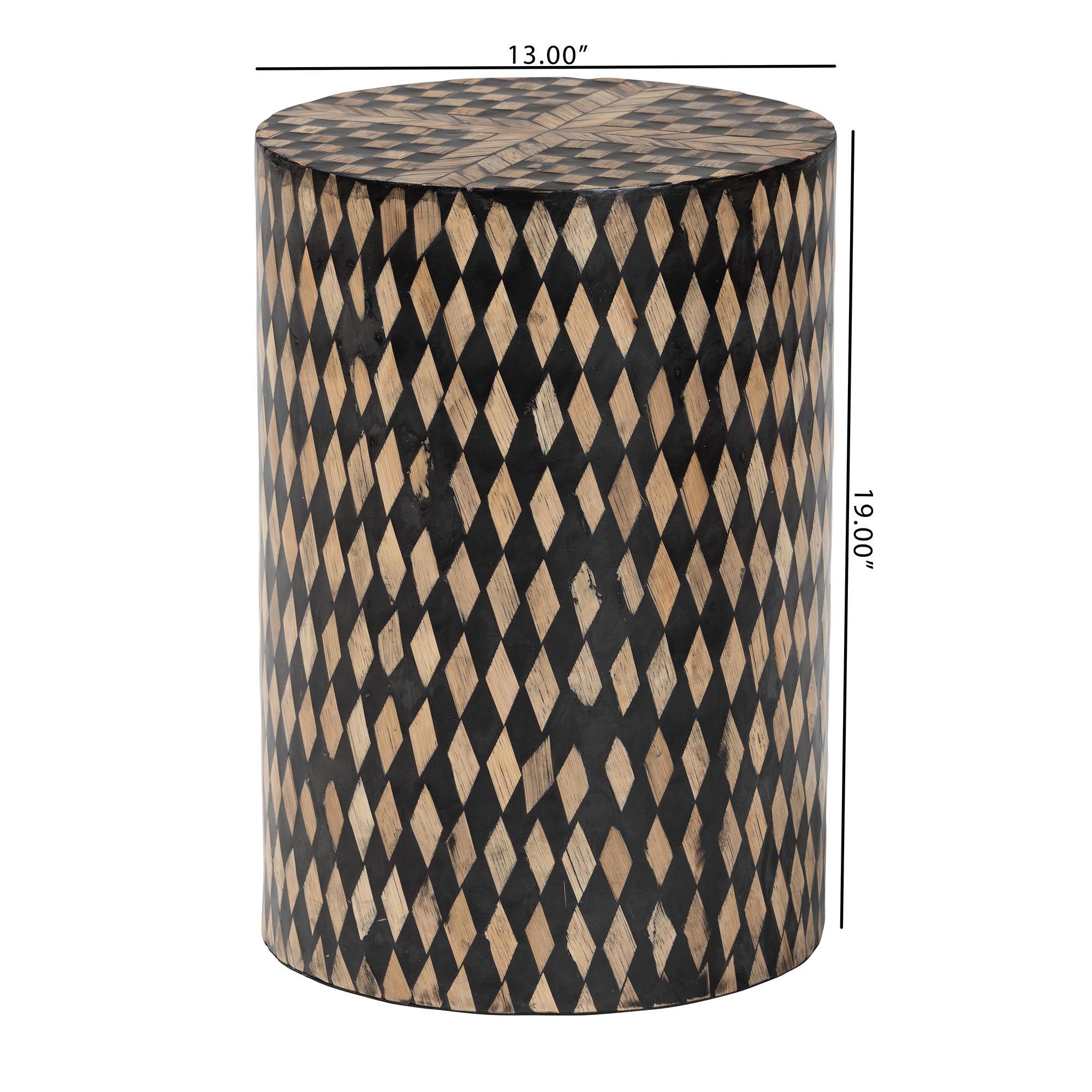 bali & pari Paulo Decorative End Table with Bamboo Diamond Pattern - Modern Accent Side Table for Living Room or Bedroom, Round