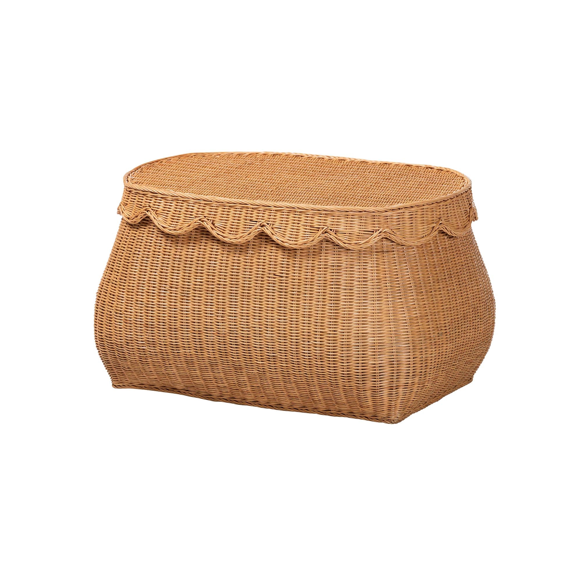 bali & pari Ayleen Natural Rattan Basket Set with Scalloped Lids - Handwoven Wicker Storage Boxes, Boho Coastal Home Decor, 3-Piece Set