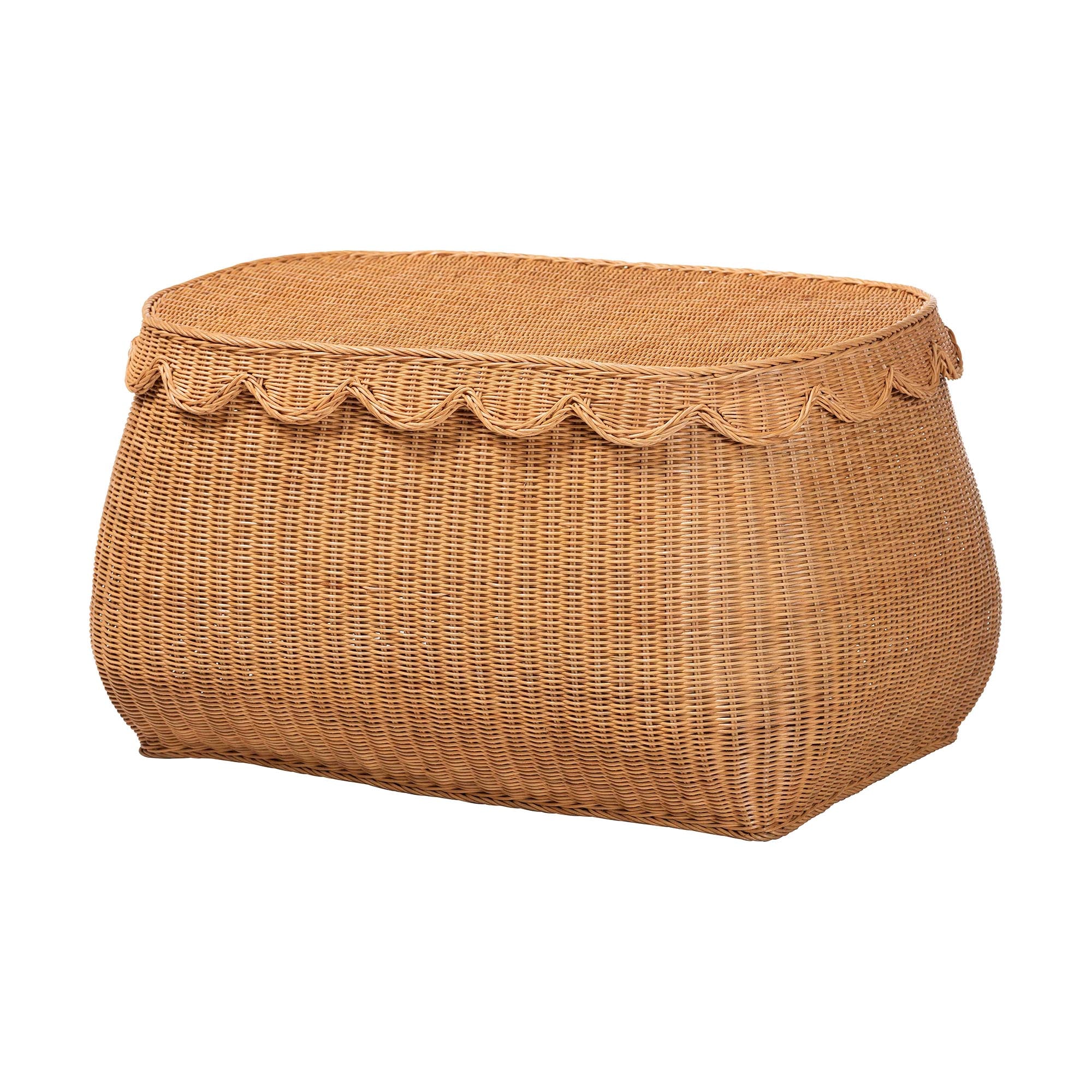 bali & pari Ayleen Natural Rattan Basket Set with Scalloped Lids - Handwoven Wicker Storage Boxes, Boho Coastal Home Decor, 3-Piece Set