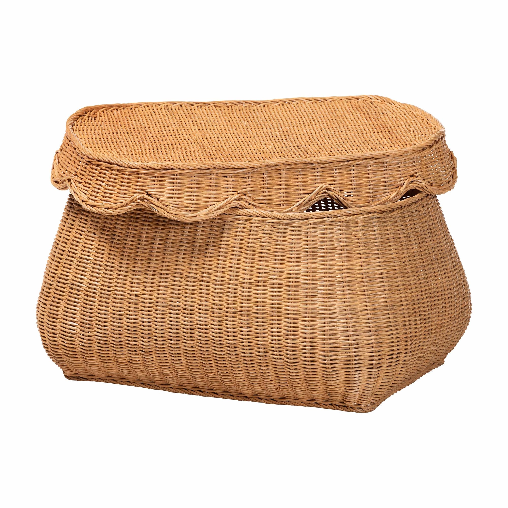 bali & pari Ayleen Natural Rattan Basket with Scalloped Lid - Handwoven Wicker Storage Box, Boho Coastal Home Decor, Small