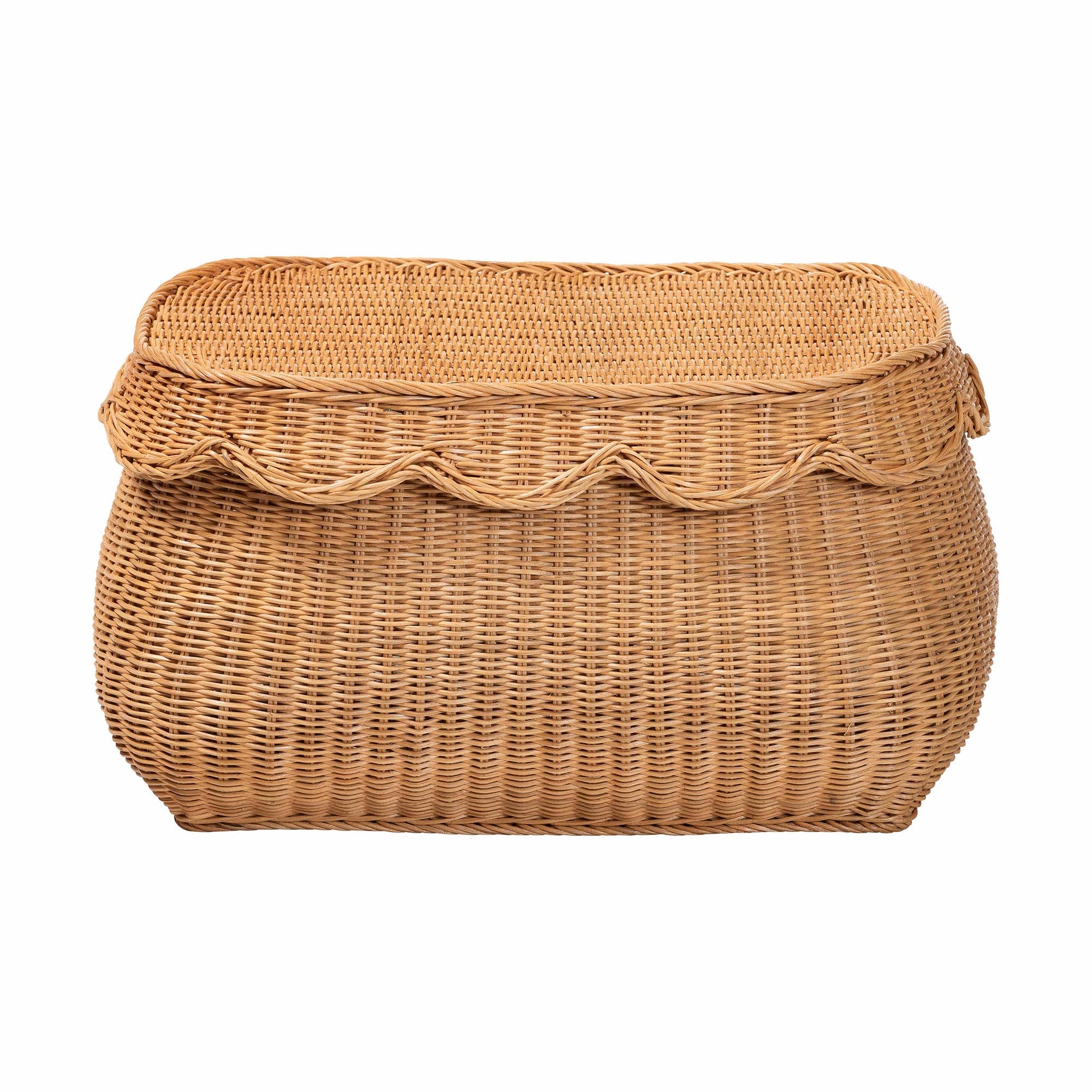 bali & pari Ayleen Natural Rattan Basket with Scalloped Lid - Handwoven Wicker Storage Box, Boho Coastal Home Decor, Small
