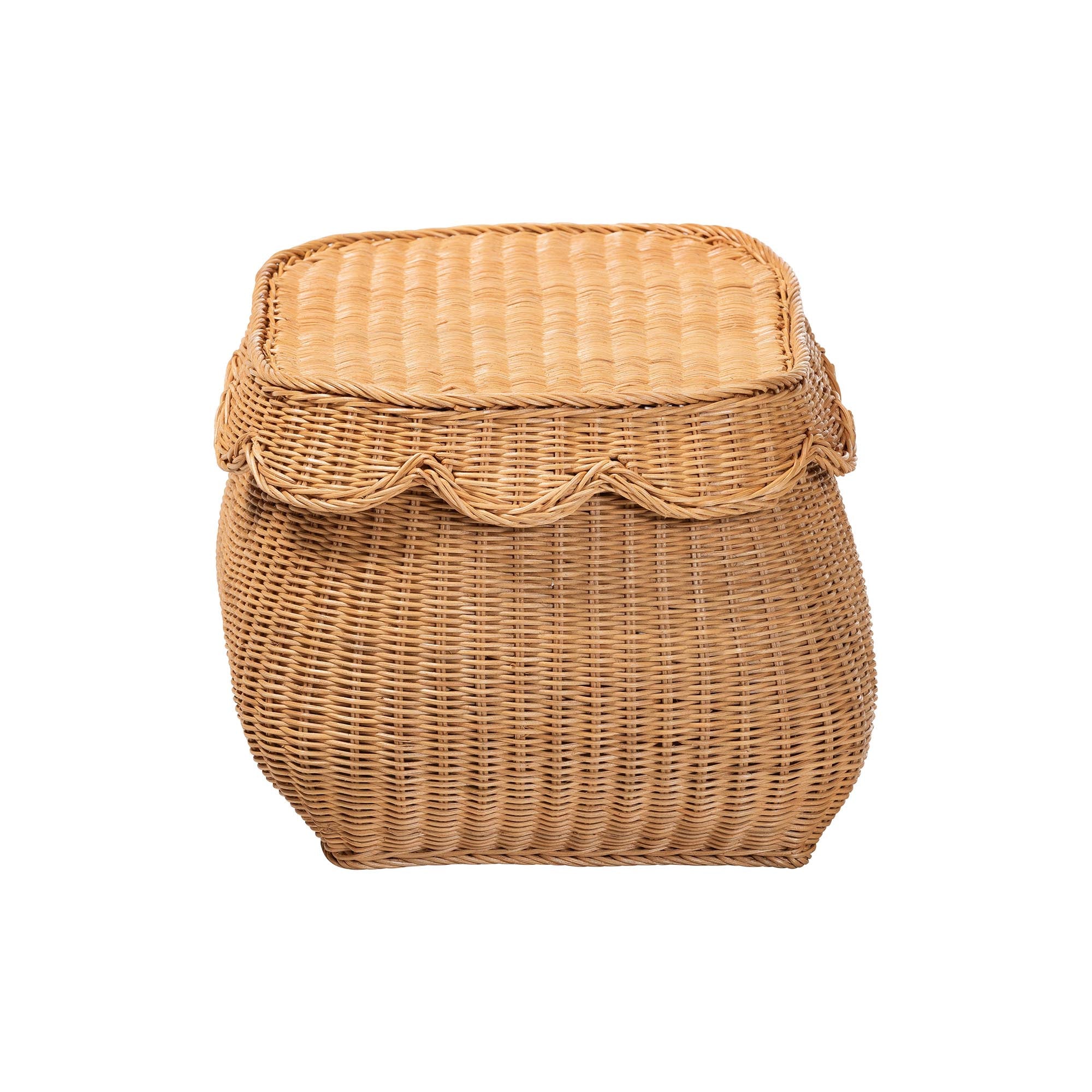 bali & pari Ayleen Natural Rattan Basket with Scalloped Lid - Handwoven Wicker Storage Box, Boho Coastal Home Decor, Small
