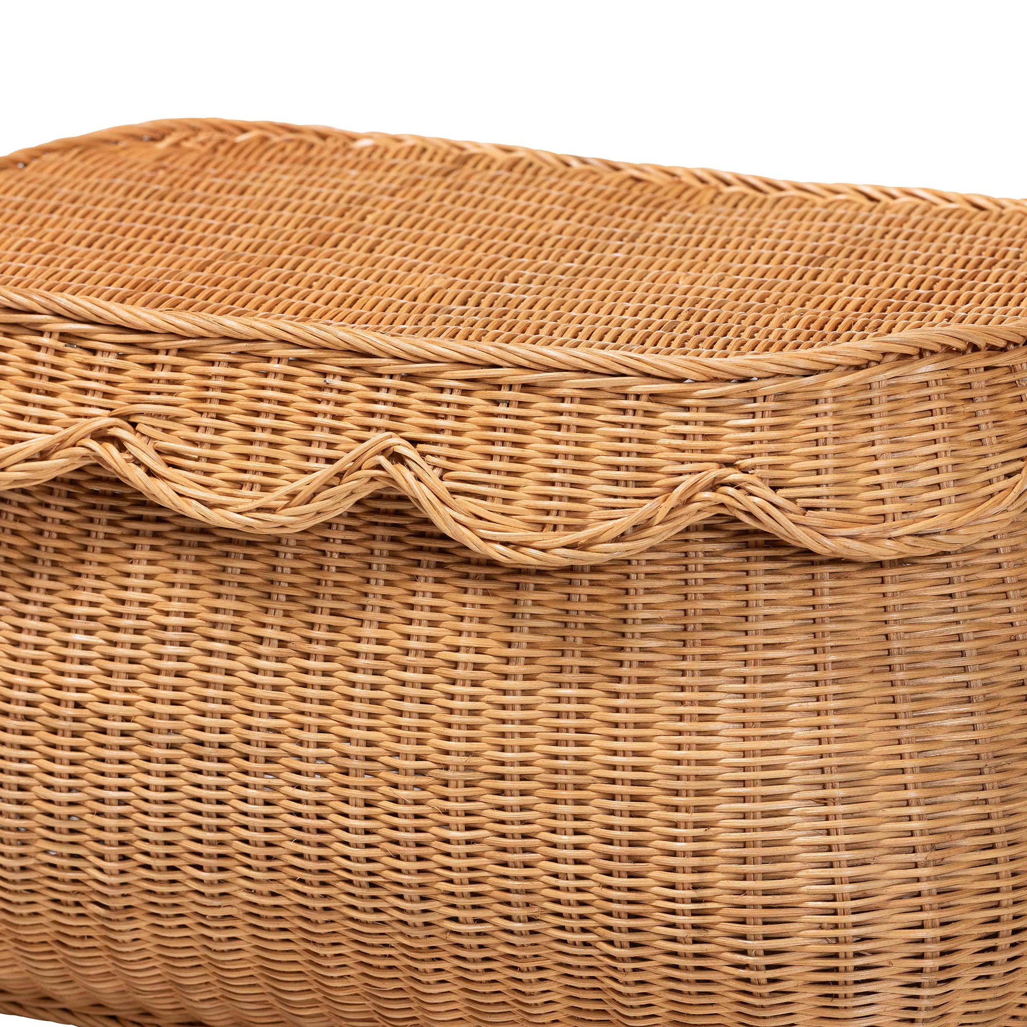 bali & pari Ayleen Natural Rattan Basket with Scalloped Lid - Handwoven Wicker Storage Box, Boho Coastal Home Decor, Small