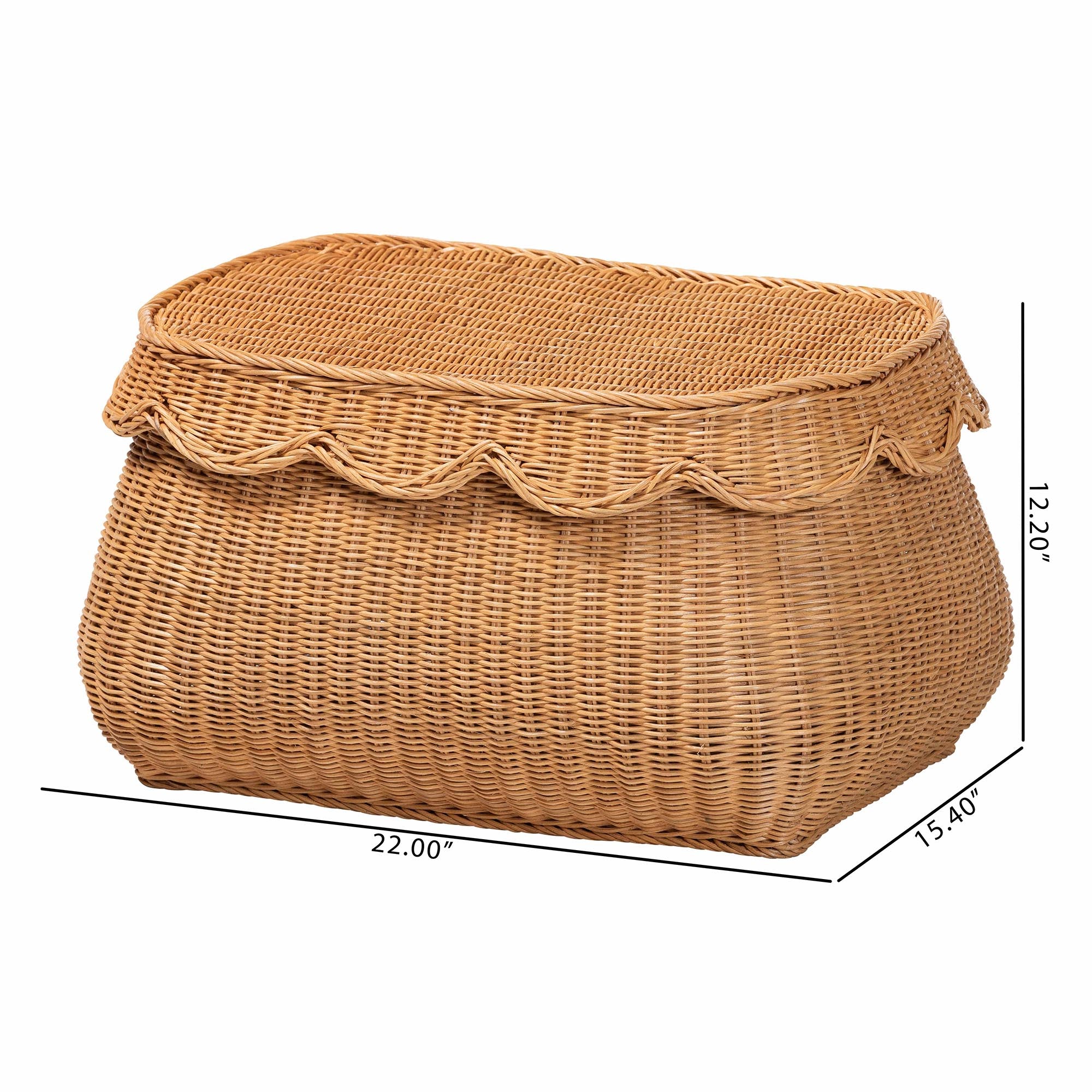 bali & pari Ayleen Natural Rattan Basket with Scalloped Lid - Handwoven Wicker Storage Box, Boho Coastal Home Decor, Small