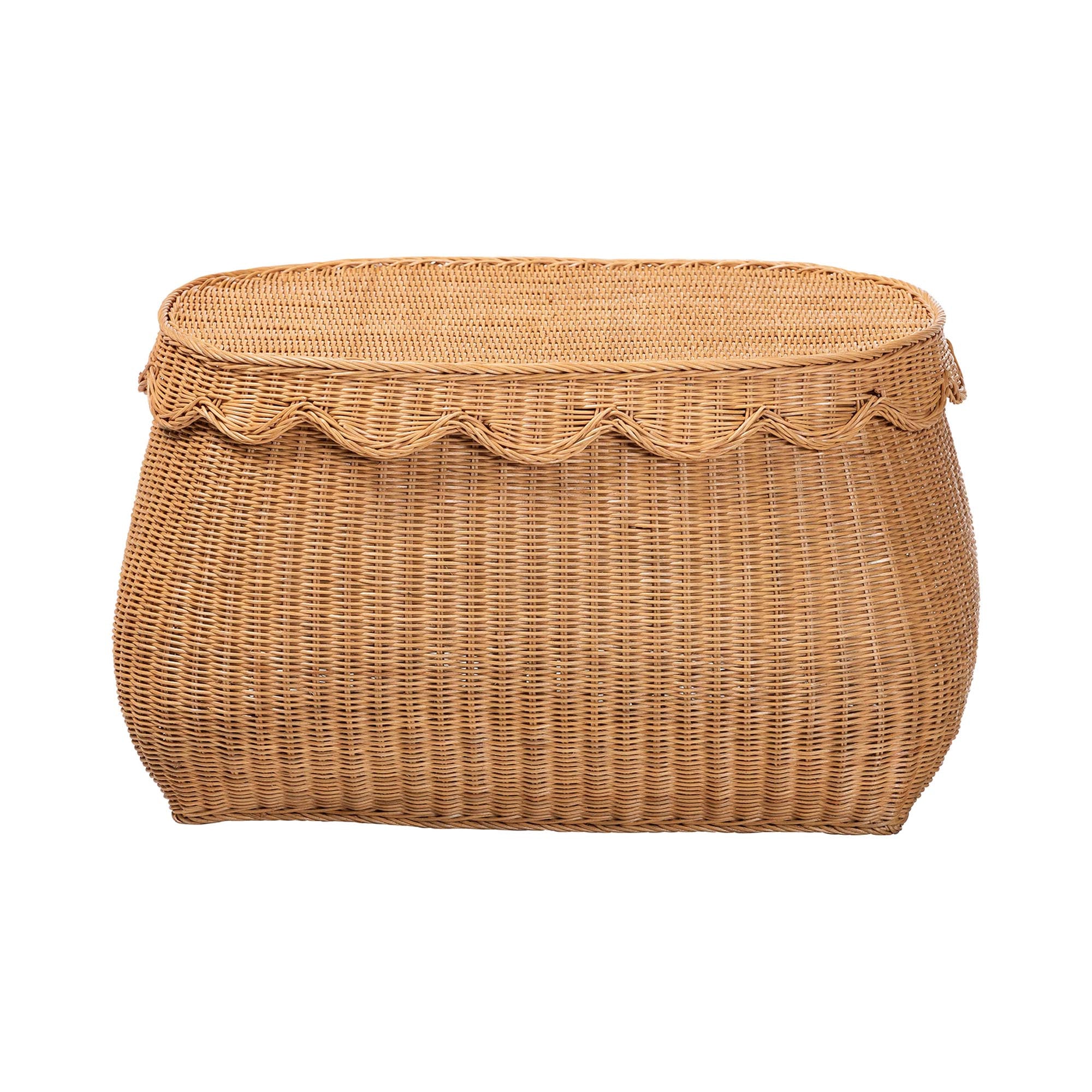 bali & pari Ayleen Natural Rattan Basket with Scalloped Lid - Handwoven Wicker Storage Box, Boho Coastal Home Decor, Medium
