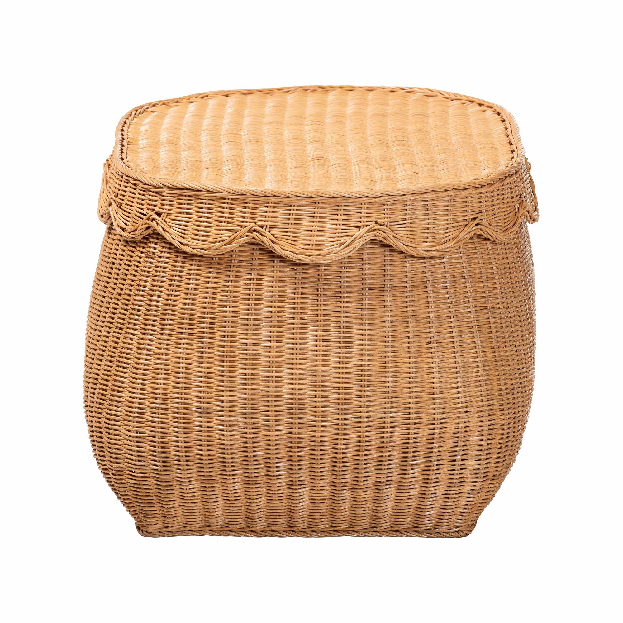 bali & pari Ayleen Natural Rattan Basket with Scalloped Lid - Handwoven Wicker Storage Box, Boho Coastal Home Decor, Medium