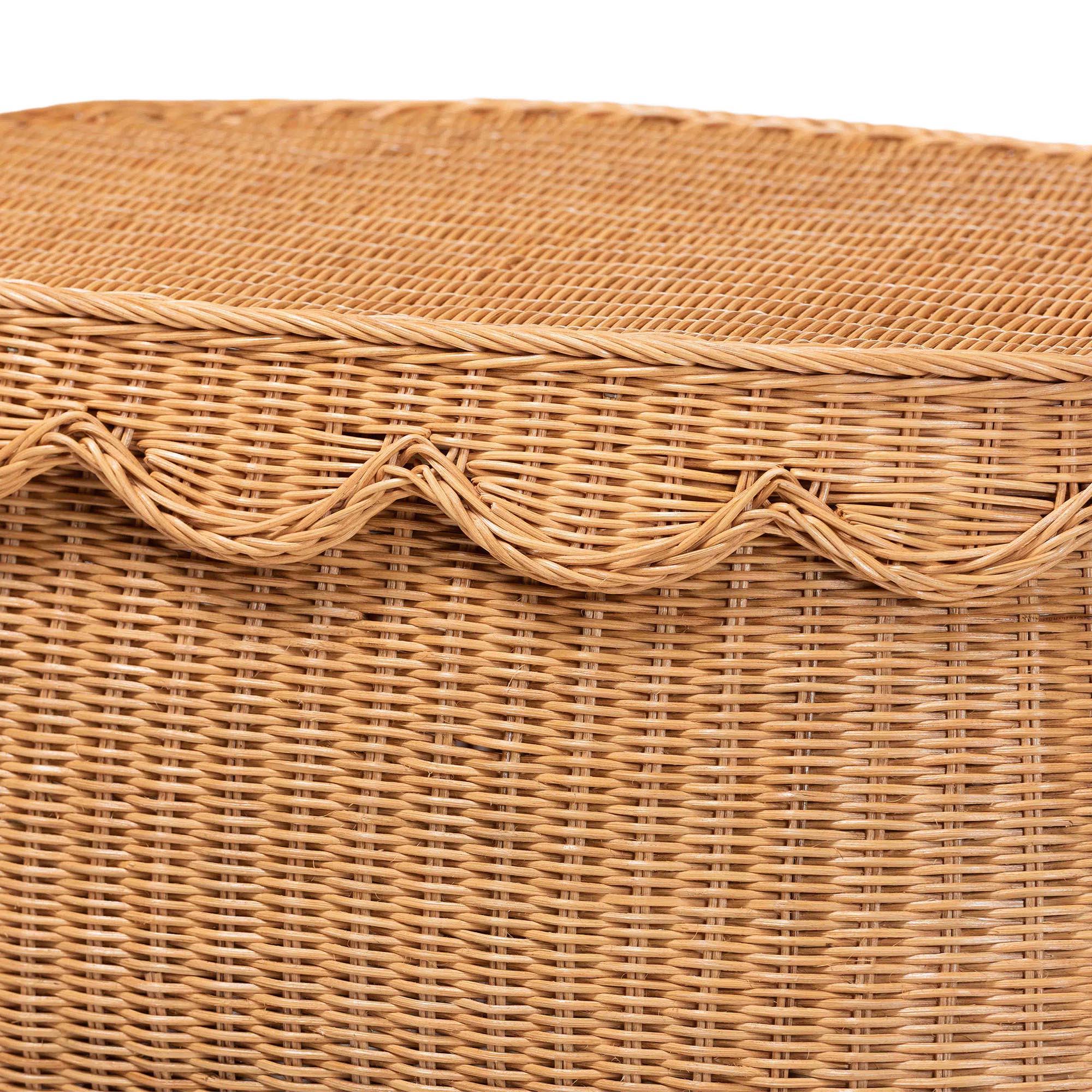 bali & pari Ayleen Natural Rattan Basket with Scalloped Lid - Handwoven Wicker Storage Box, Boho Coastal Home Decor, Medium