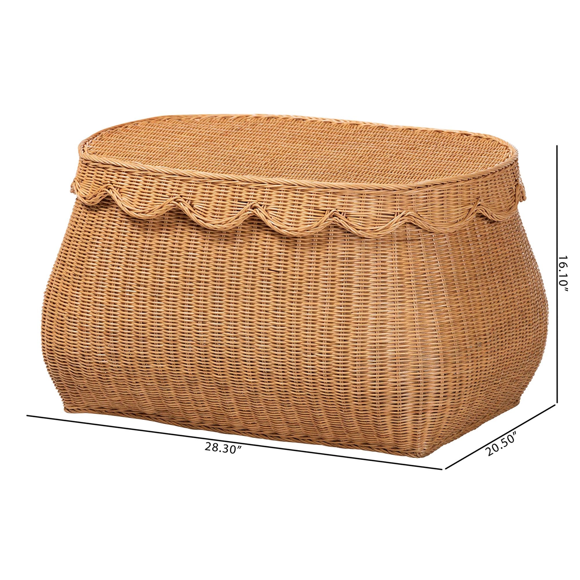 bali & pari Ayleen Natural Rattan Basket with Scalloped Lid - Handwoven Wicker Storage Box, Boho Coastal Home Decor, Medium