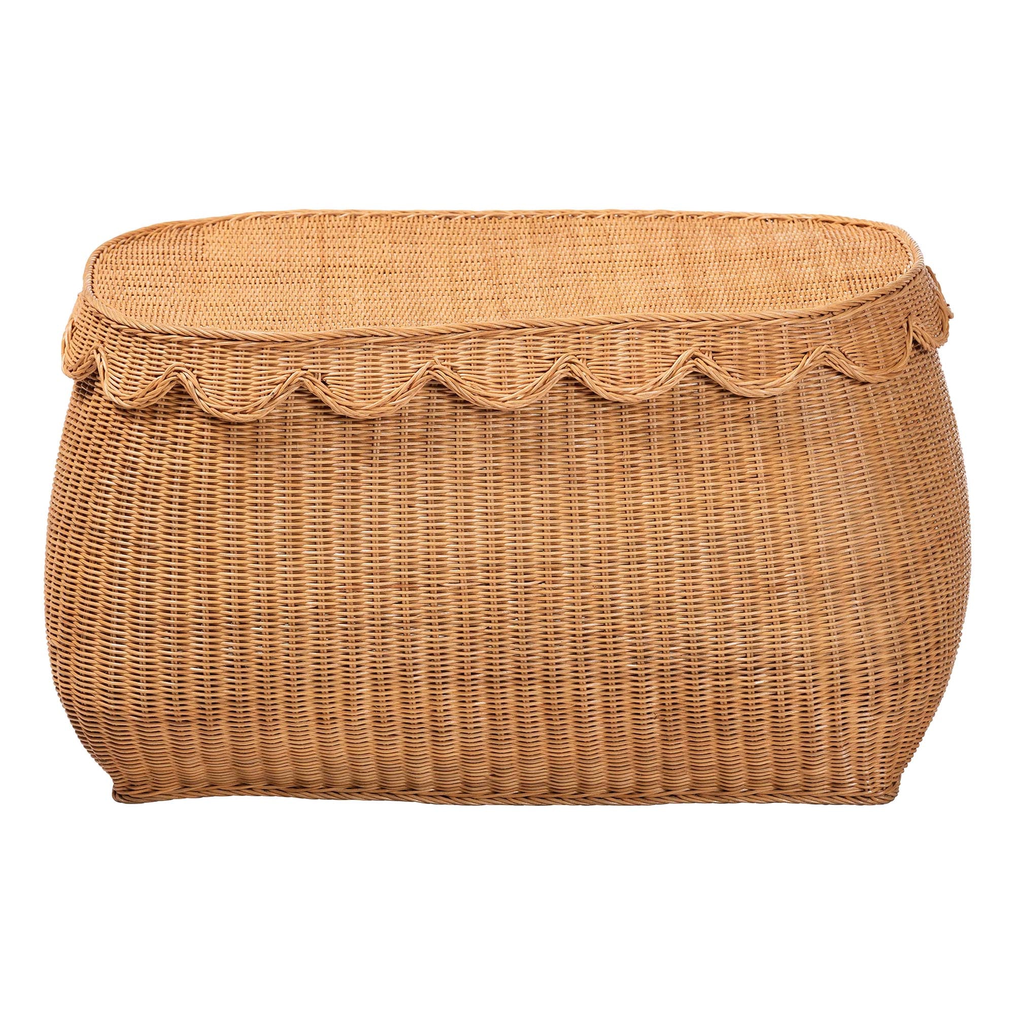 bali & pari Ayleen Natural Rattan Basket with Scalloped Lid - Handwoven Wicker Storage Box, Boho Coastal Home Decor, Large