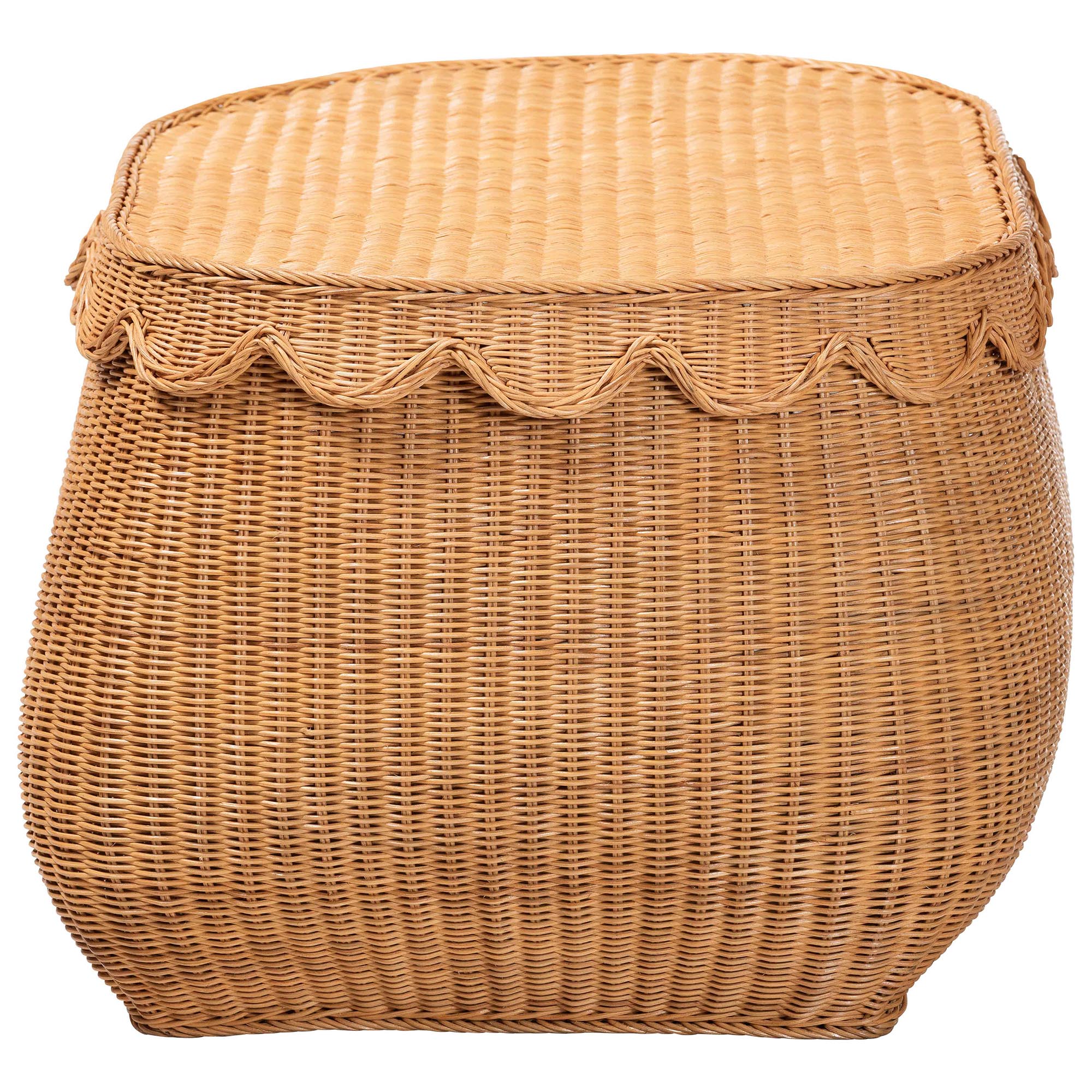 bali & pari Ayleen Natural Rattan Basket with Scalloped Lid - Handwoven Wicker Storage Box, Boho Coastal Home Decor, Large