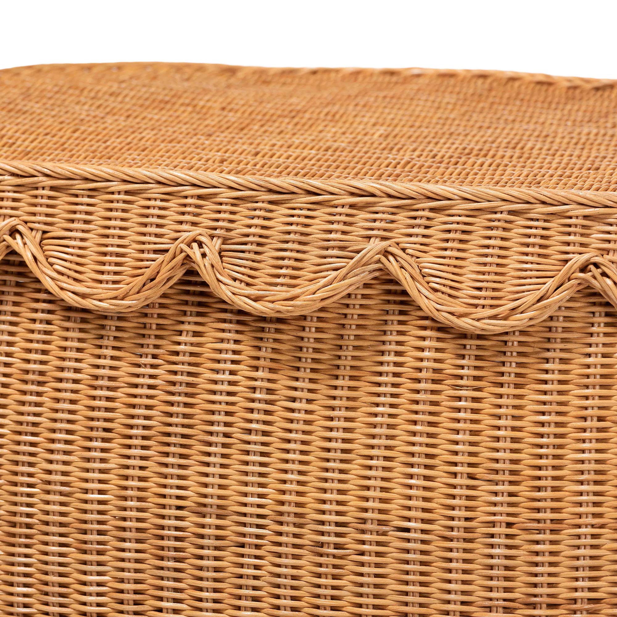 bali & pari Ayleen Natural Rattan Basket with Scalloped Lid - Handwoven Wicker Storage Box, Boho Coastal Home Decor, Large