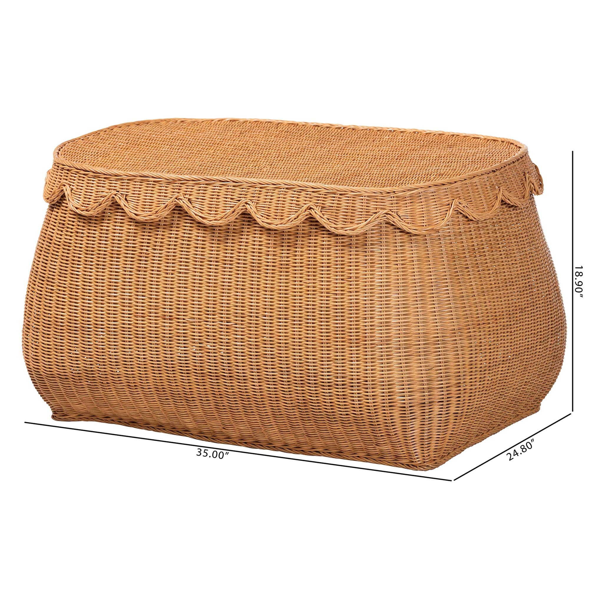 bali & pari Ayleen Natural Rattan Basket with Scalloped Lid - Handwoven Wicker Storage Box, Boho Coastal Home Decor, Large