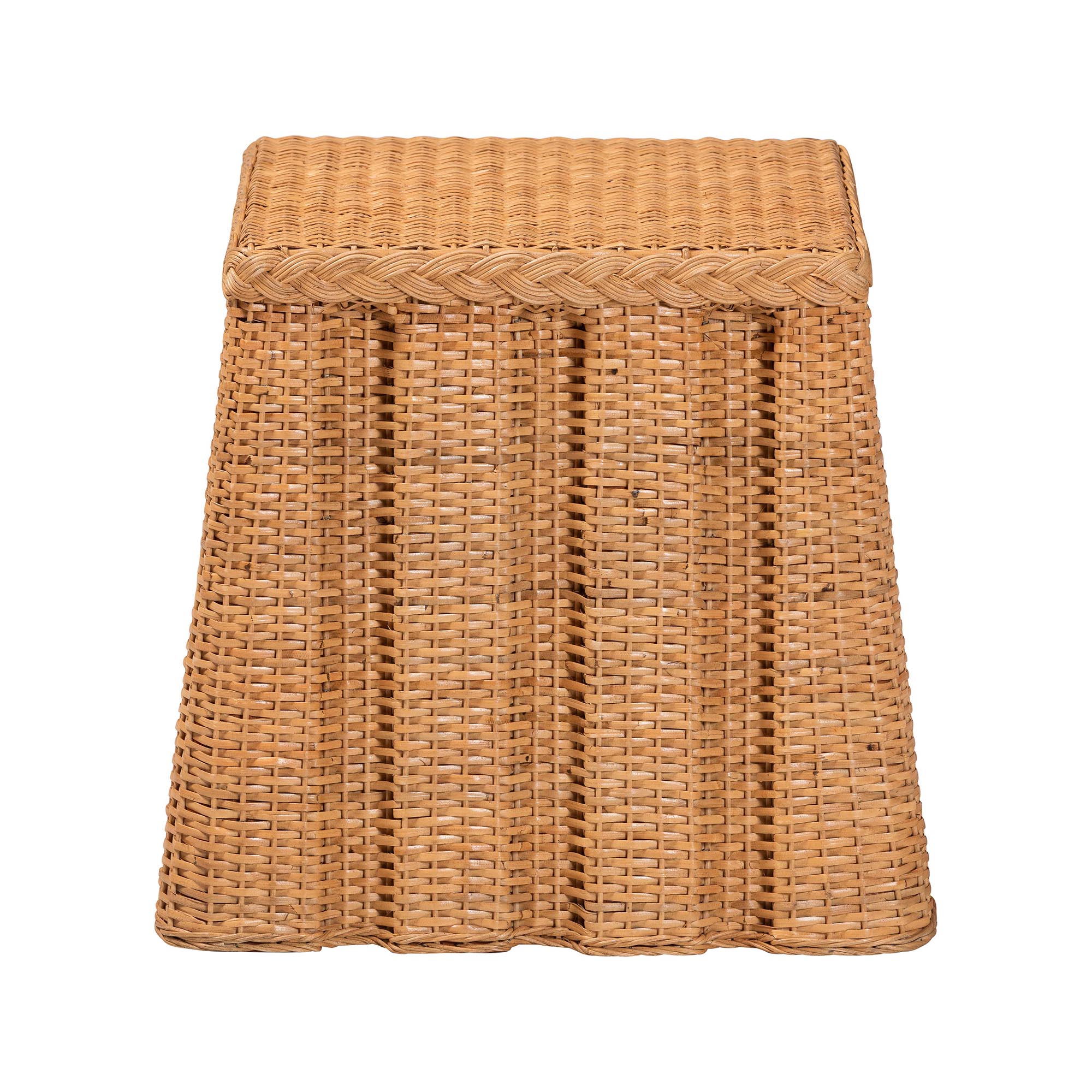 bali & pari Andrea Natural Rattan End Table - Handwoven Wicker Accent Table with Pleated Skirt, Boho Coastal Side Table
