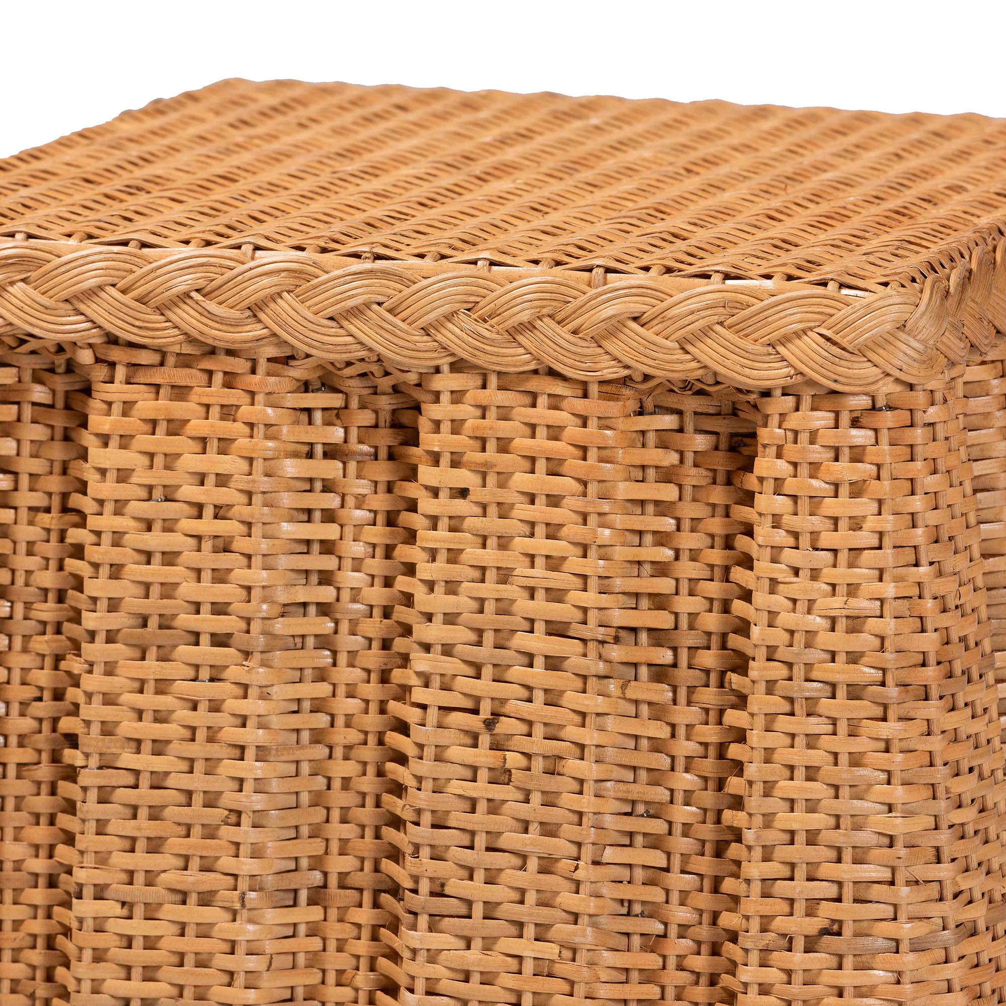 bali & pari Andrea Natural Rattan End Table - Handwoven Wicker Accent Table with Pleated Skirt, Boho Coastal Side Table