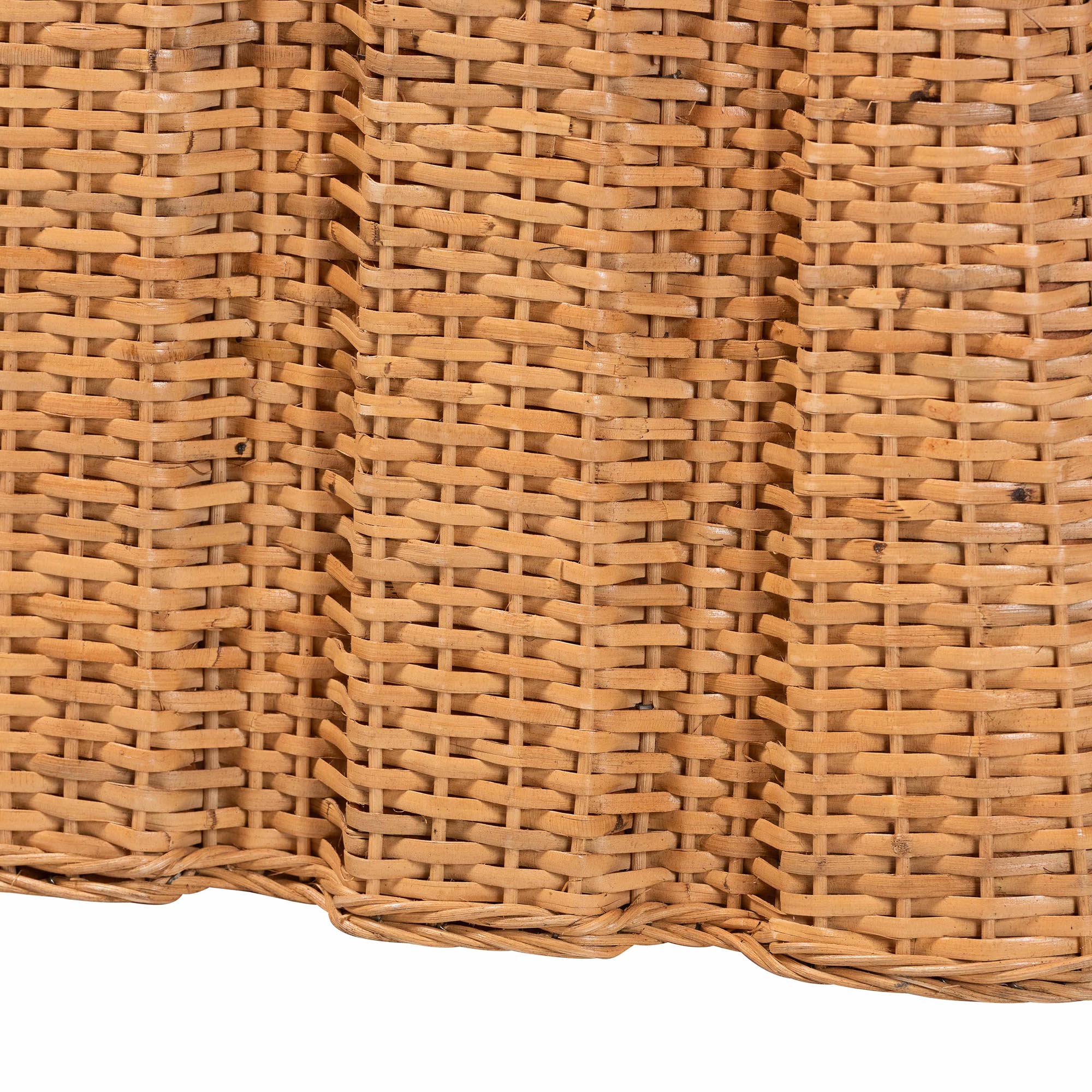 bali & pari Andrea Natural Rattan End Table - Handwoven Wicker Accent Table with Pleated Skirt, Boho Coastal Side Table