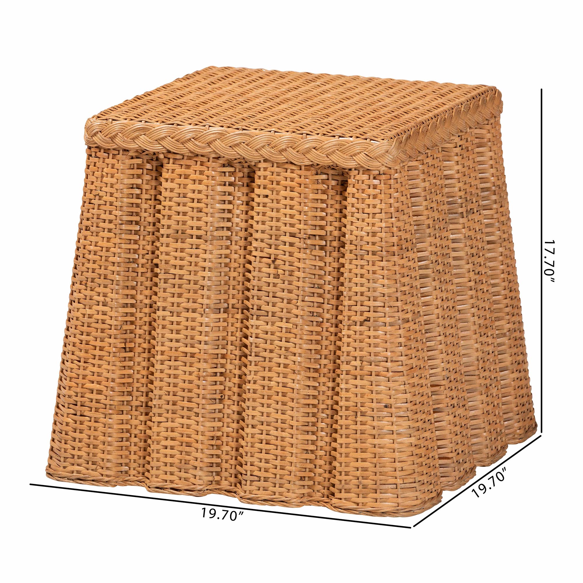 bali & pari Andrea Natural Rattan End Table - Handwoven Wicker Accent Table with Pleated Skirt, Boho Coastal Side Table
