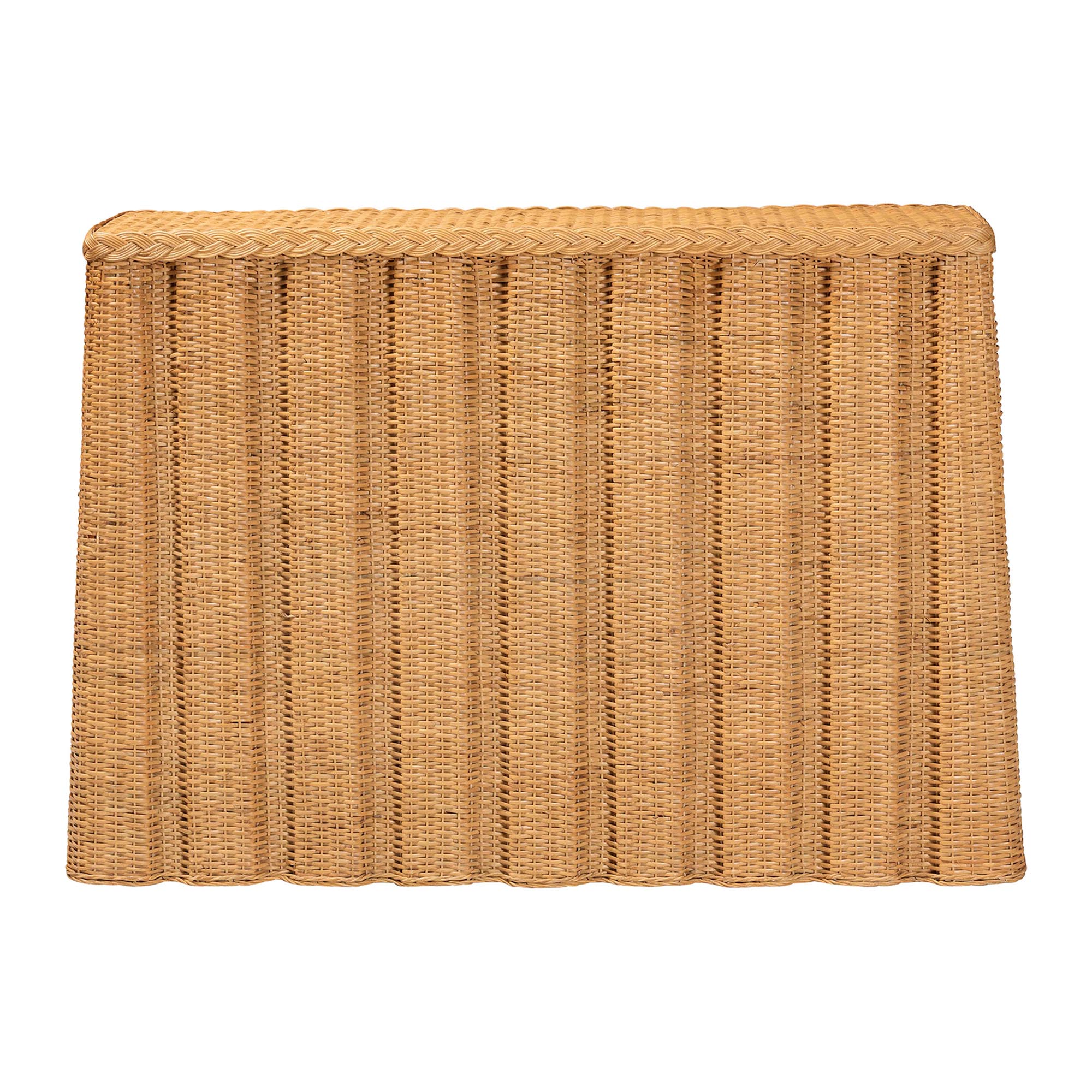 bali & pari Andrea Natural Rattan Console Table - Handwoven Wicker Accent Table with Pleated Skirt, Boho Coastal Decor