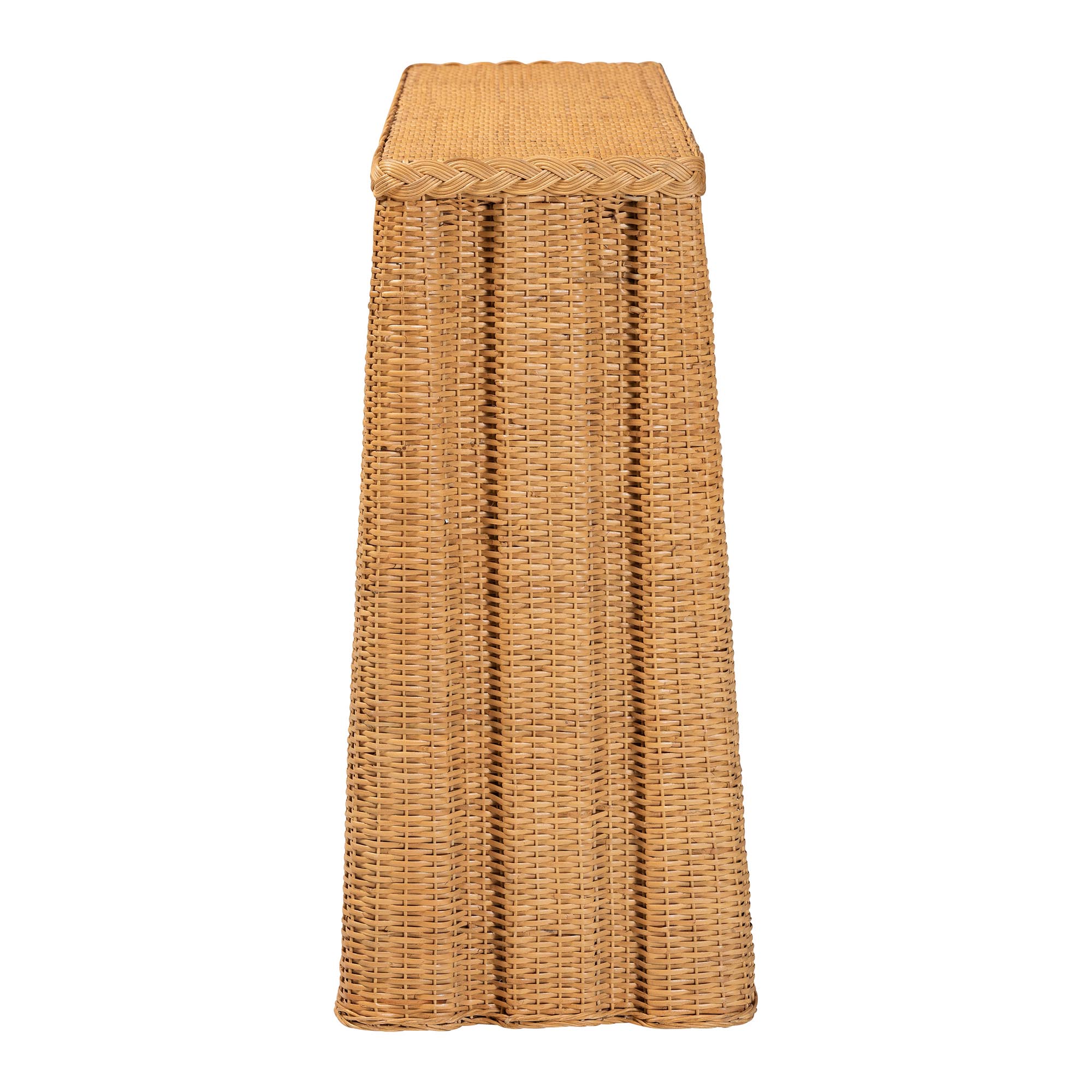bali & pari Andrea Natural Rattan Console Table - Handwoven Wicker Accent Table with Pleated Skirt, Boho Coastal Decor