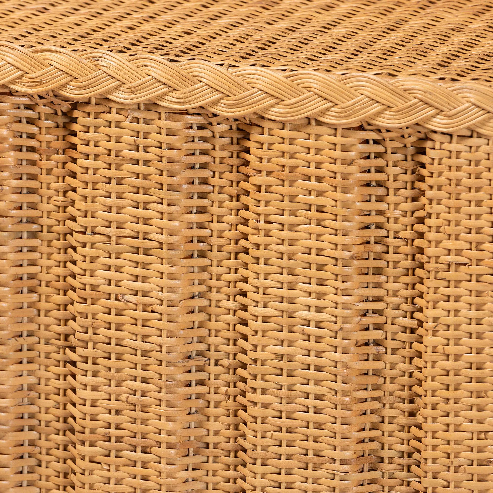 bali & pari Andrea Natural Rattan Console Table - Handwoven Wicker Accent Table with Pleated Skirt, Boho Coastal Decor