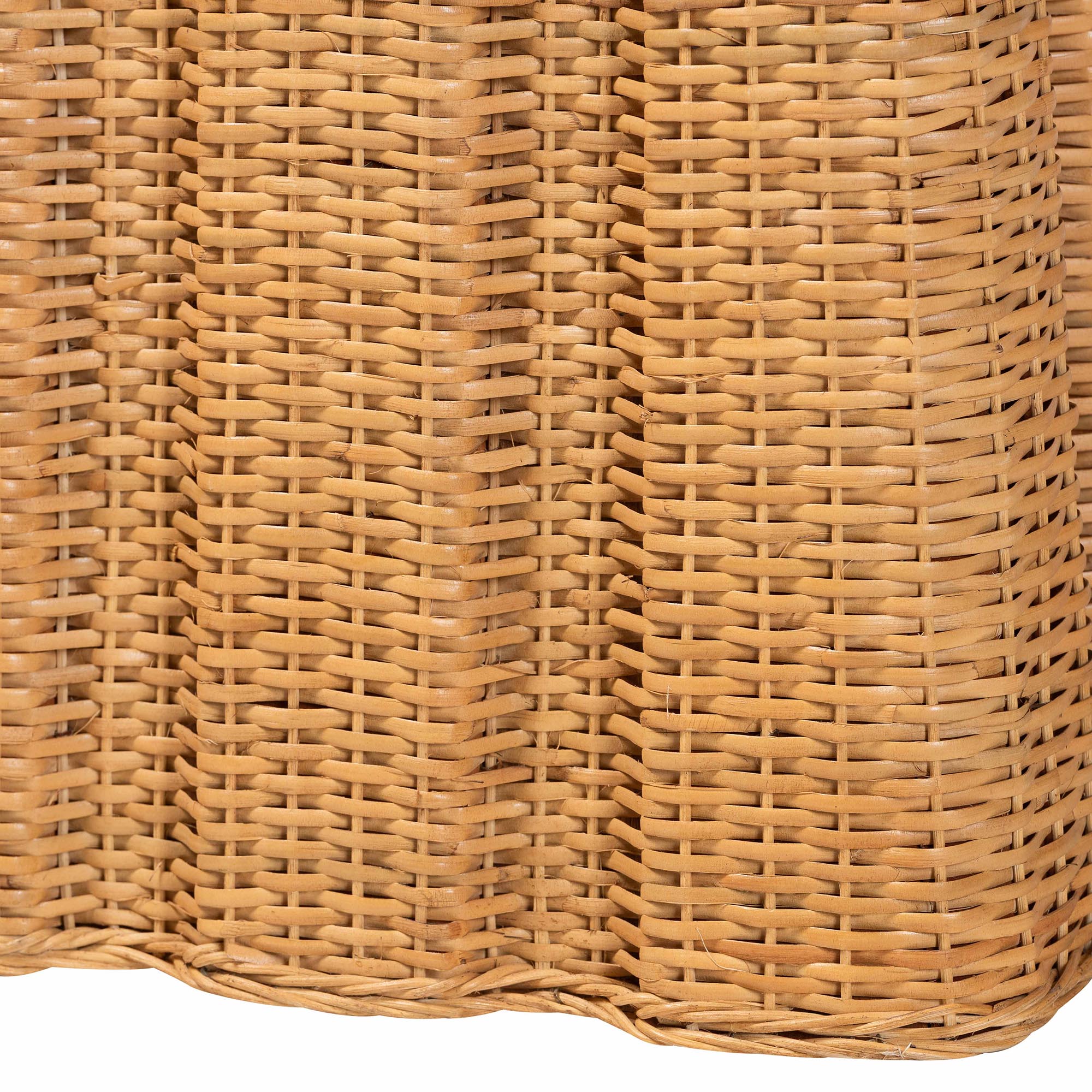 bali & pari Andrea Natural Rattan Console Table - Handwoven Wicker Accent Table with Pleated Skirt, Boho Coastal Decor
