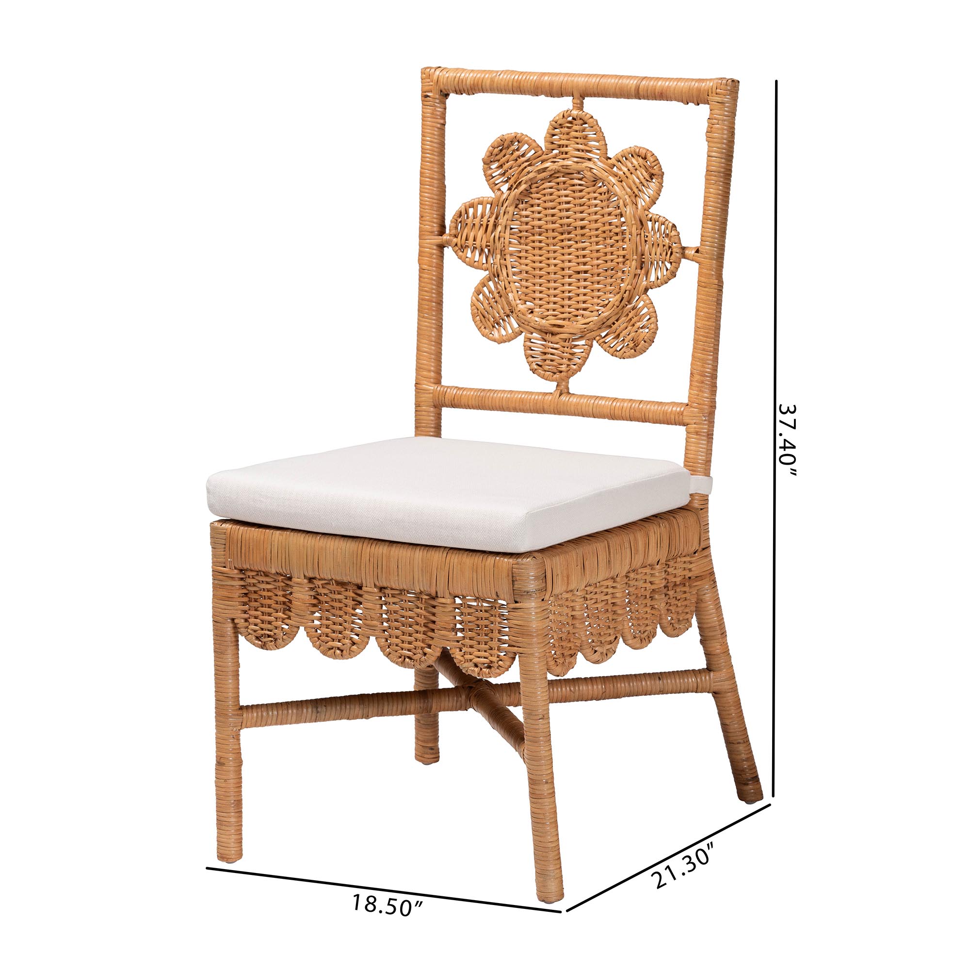bali & pari Abagale Natural Rattan 2-Piece Dining Chair Set - Handwoven Wicker Accent Side Chair with Floral Back and Removable Cushion, Artisanal Seating for Kitchen or Dining Room